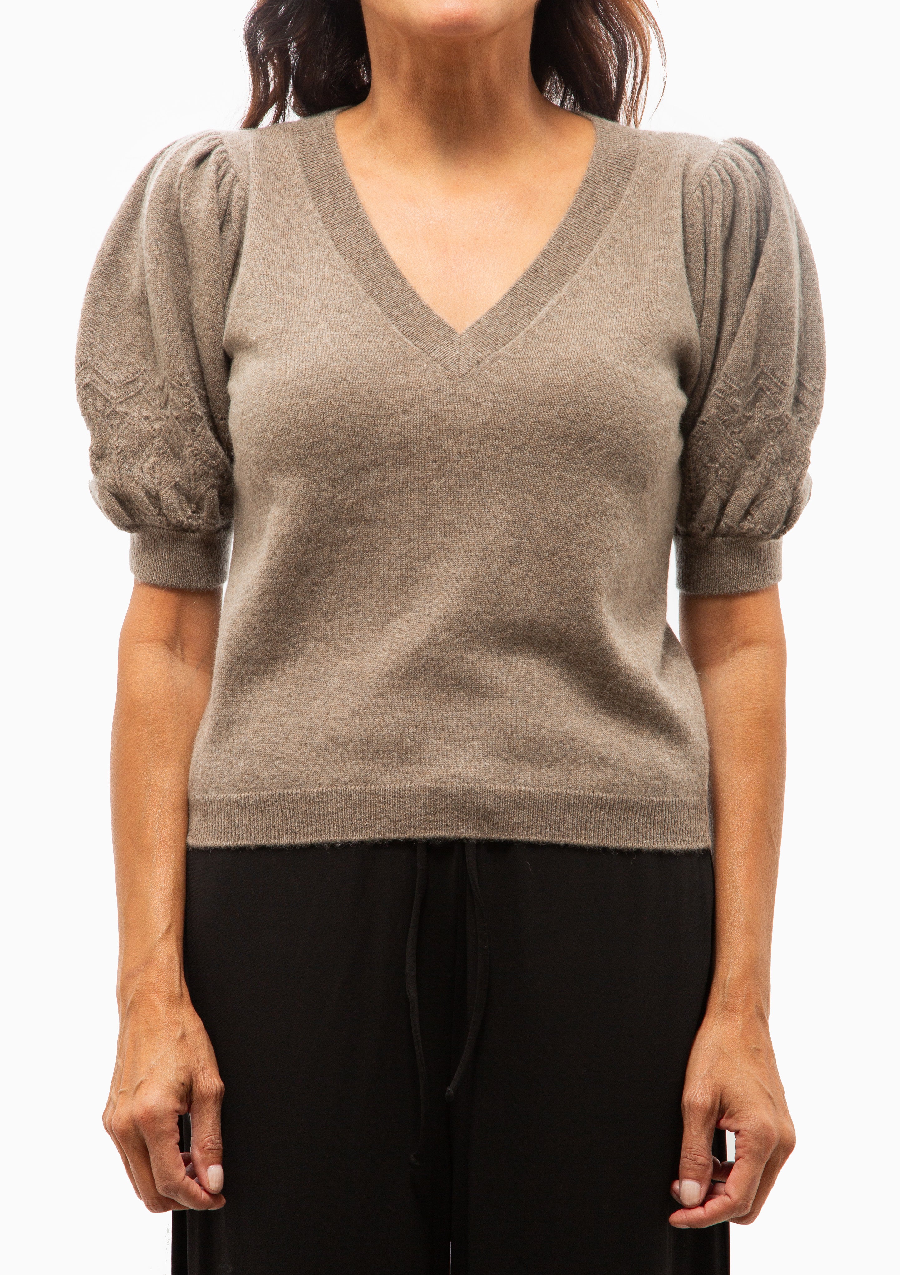 Reina Puff Cashmere Top | Driftwood