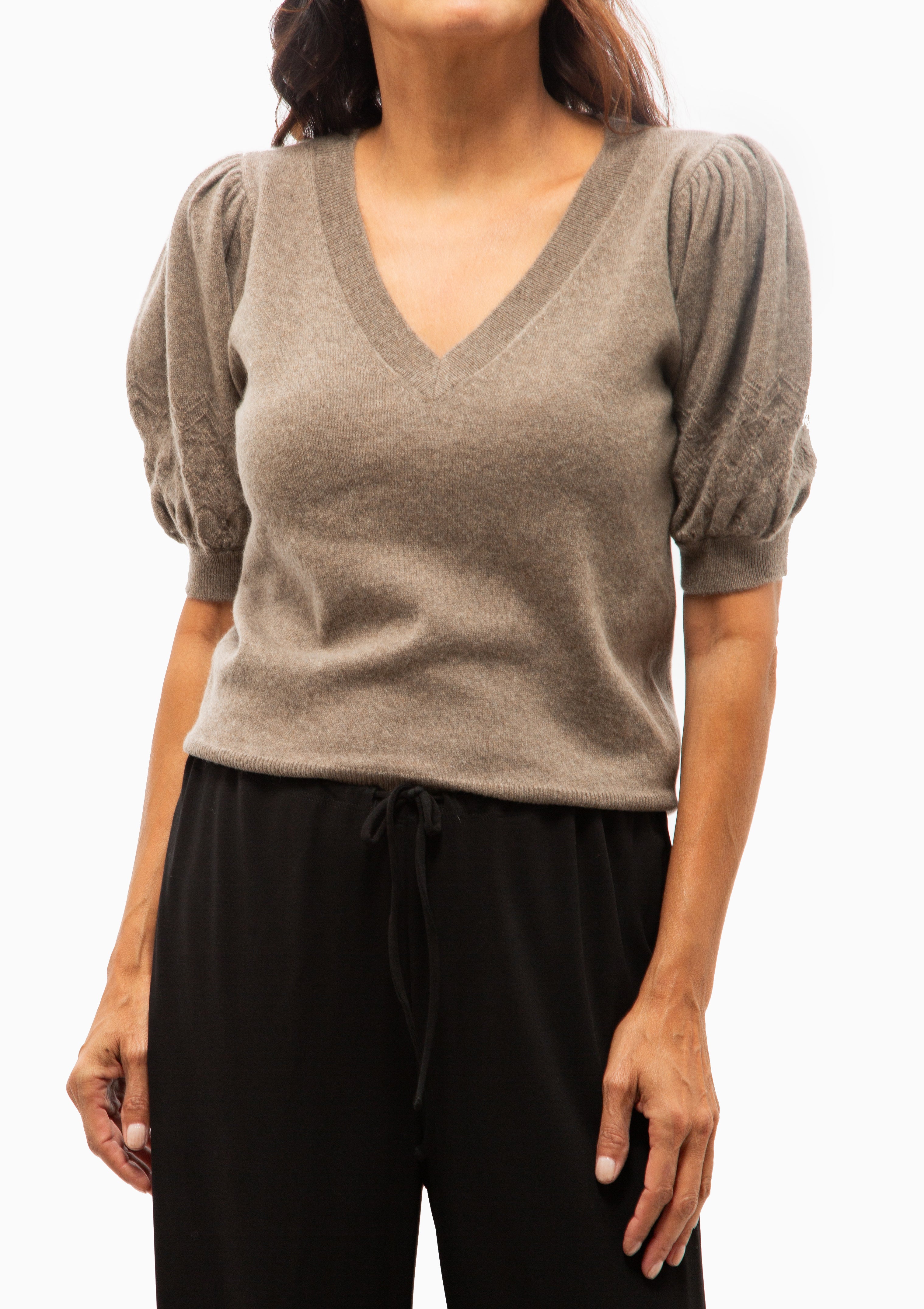 Reina Puff Cashmere Top | Driftwood