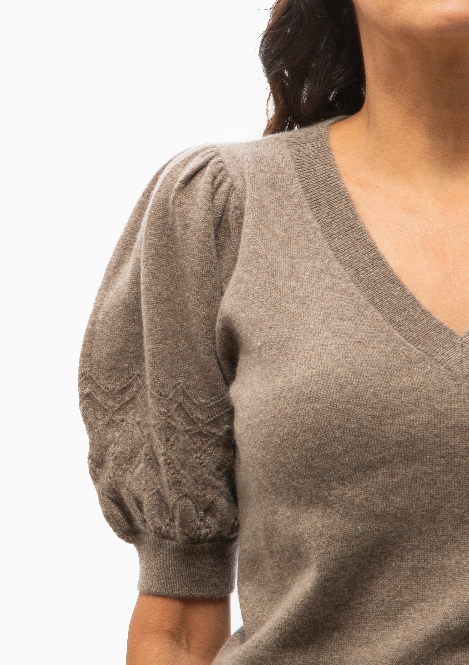 Reina Puff Cashmere Top | Driftwood
