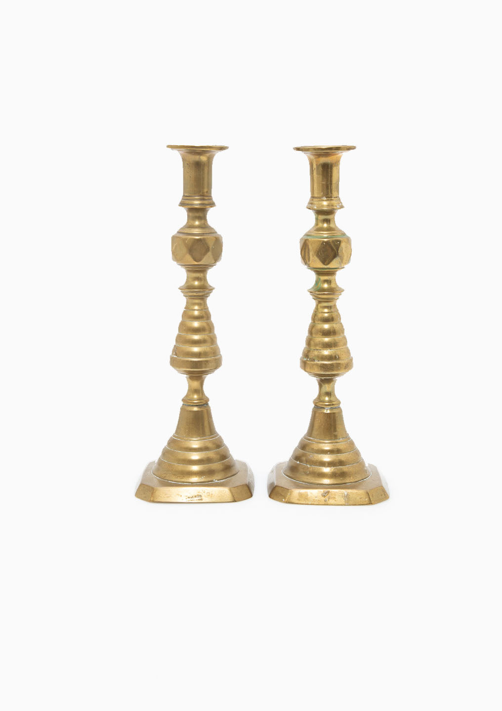 Vintage Brass Beehive Candlesticks Pair | 11"