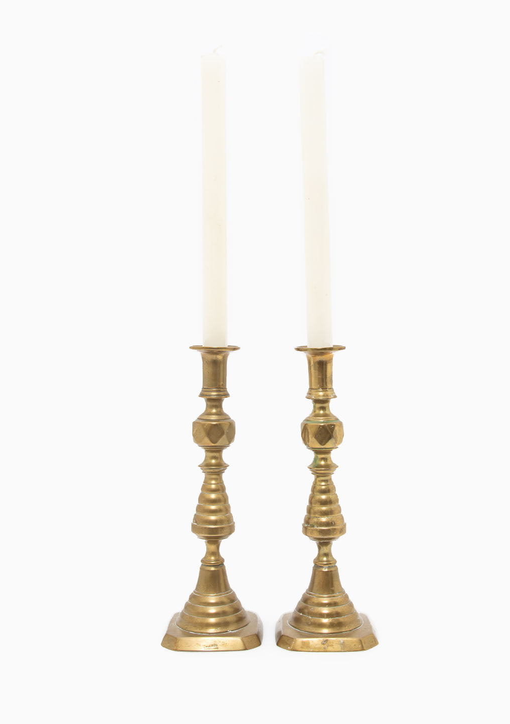 Vintage Brass Beehive Candlesticks Pair | 11"