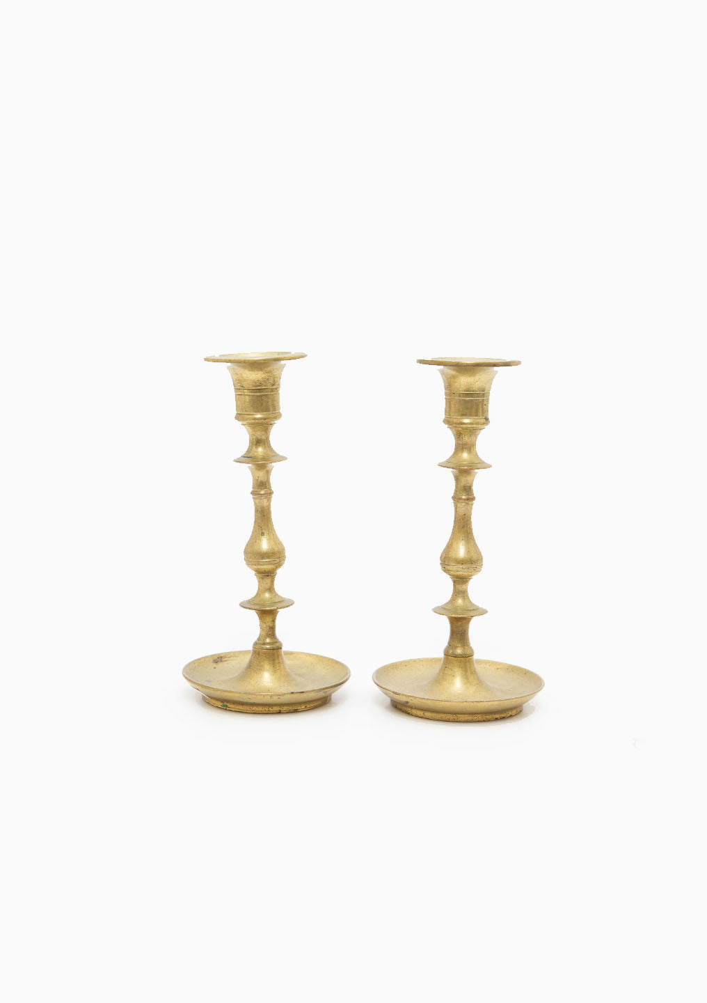 Vintage Brass Dish Base Candlesticks Pair |  7"
