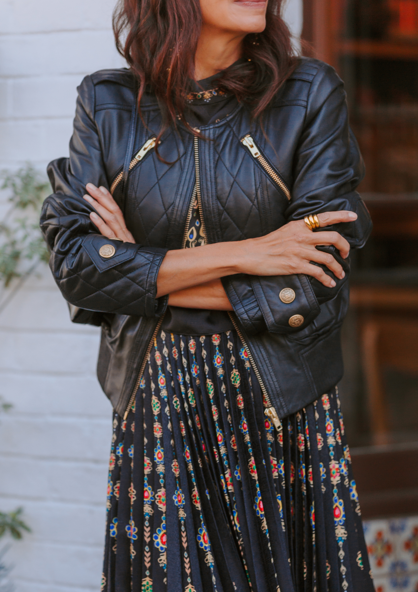 Leather Shrunken Quilted Zippered Jacket | Black