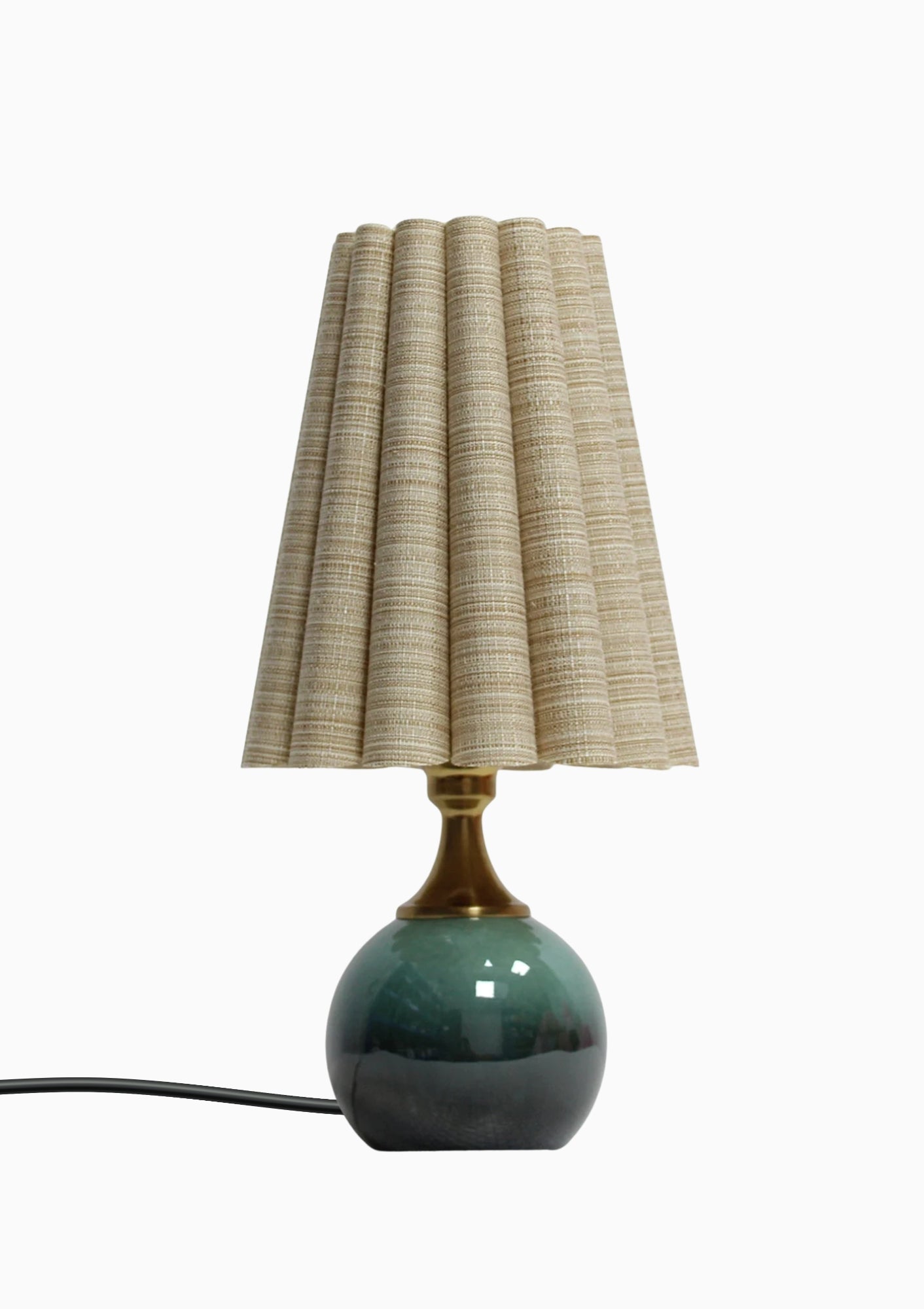 Handmade Duzy Scallop Stripe Lampshade Ceramic Base | Khaki/Dark Green