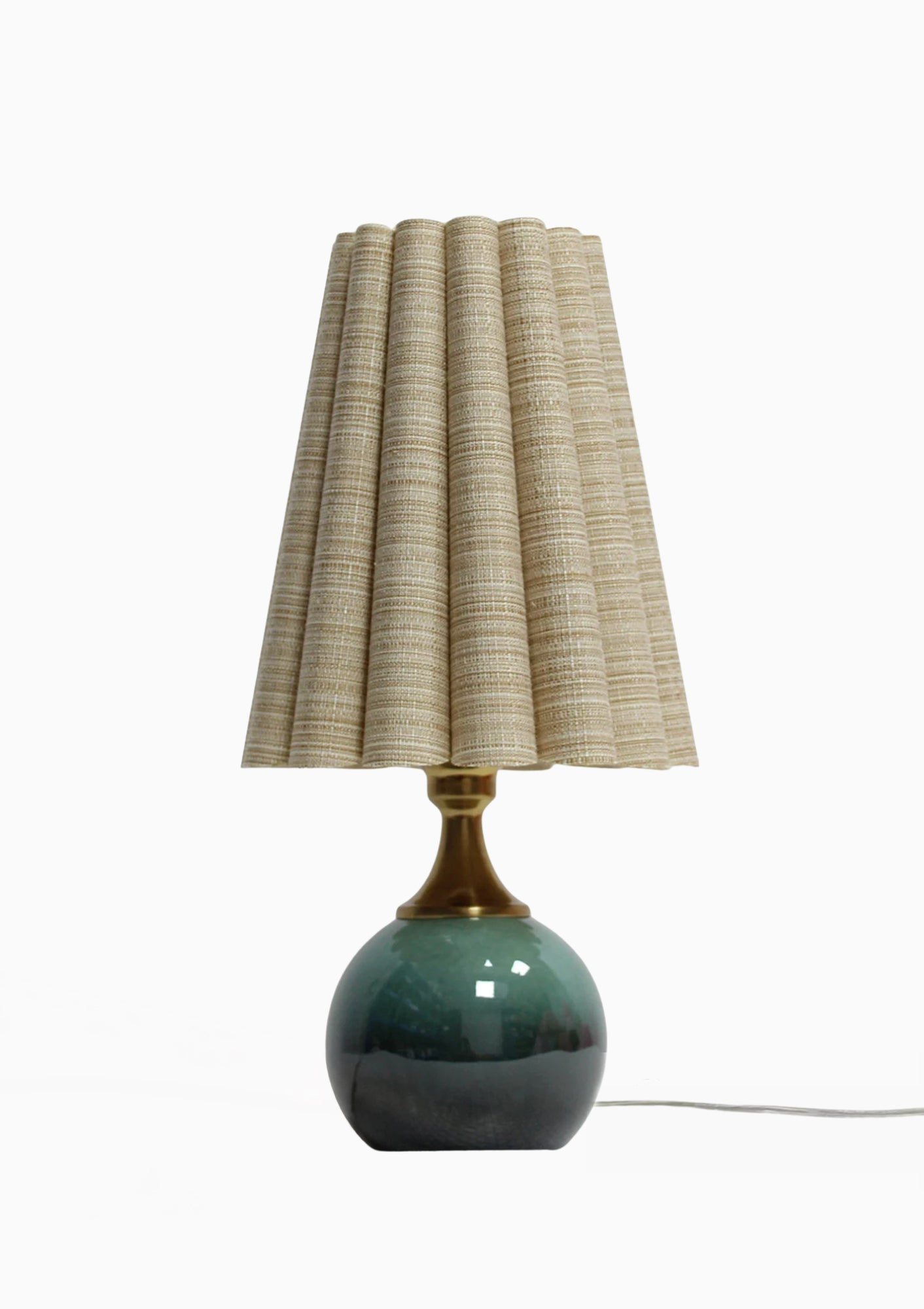 Handmade Duzy Scallop Stripe Lampshade Ceramic Base | Khaki/Dark Green