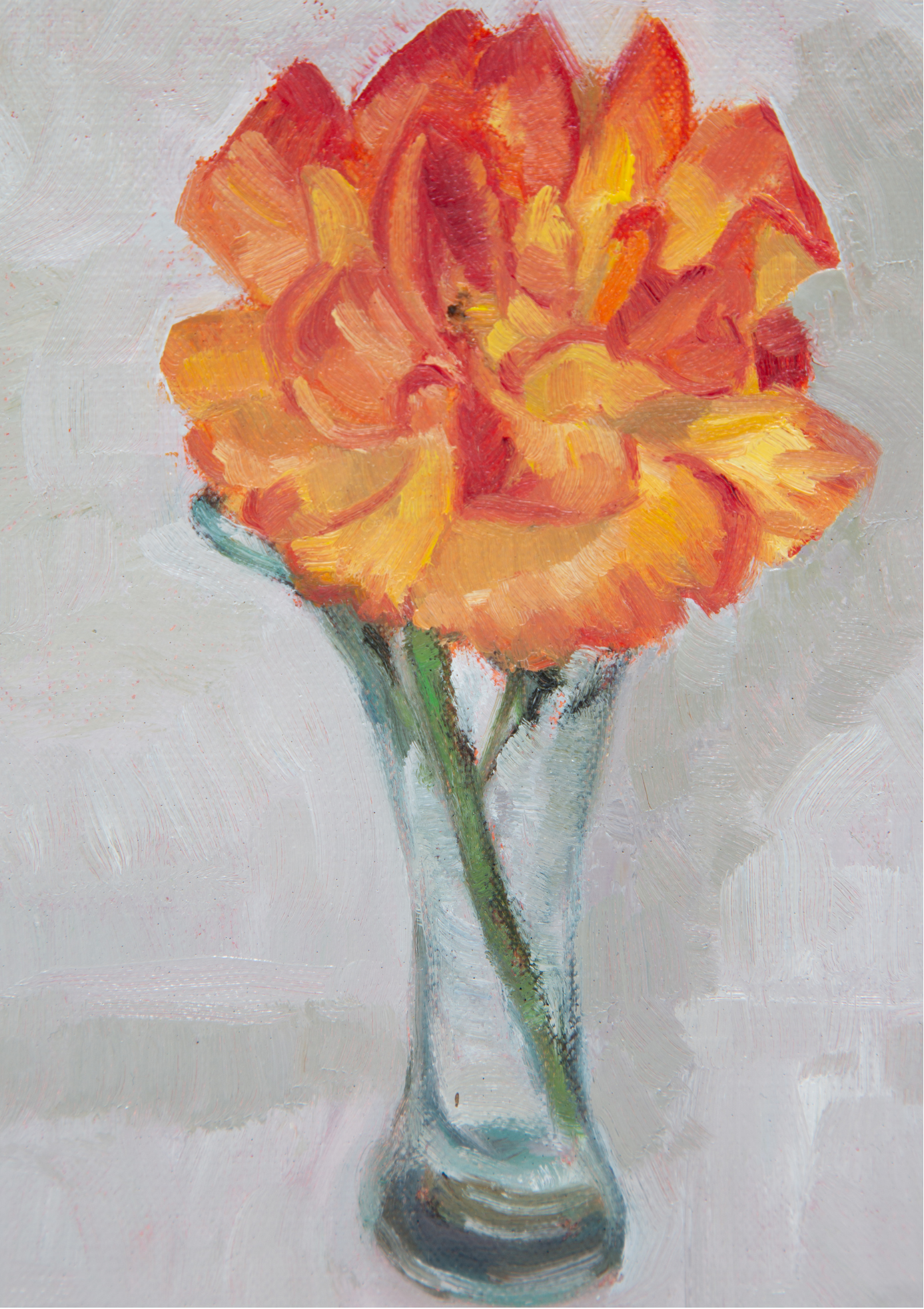 Orange Red Rose Oil Painting On Panel | 8"x6"