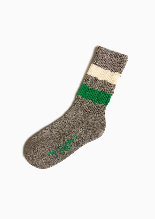 High Ribbed Two-Tone Stripe Socks | Grey Melange/Heritage White