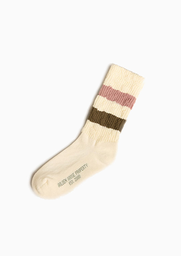 High Ribbed Two-Tone Stripe Socks | Vintage White/Multi