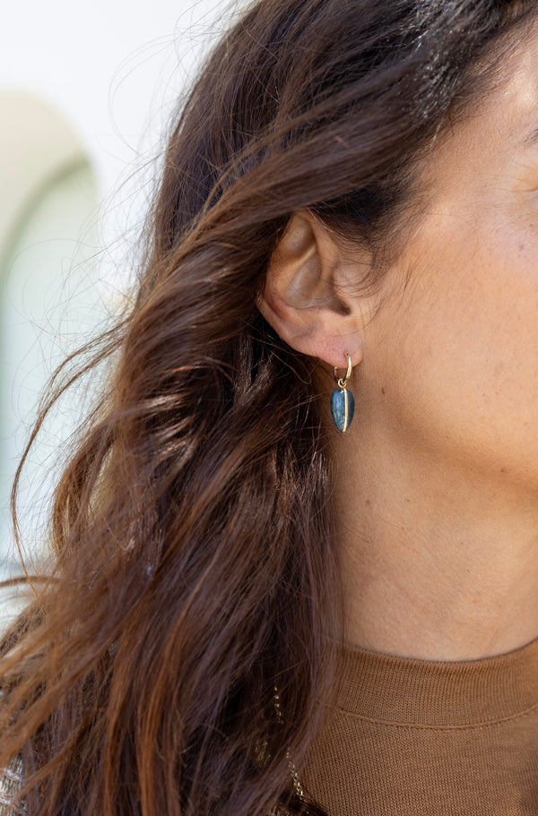 14K Pebble Earrings | Moss Agate