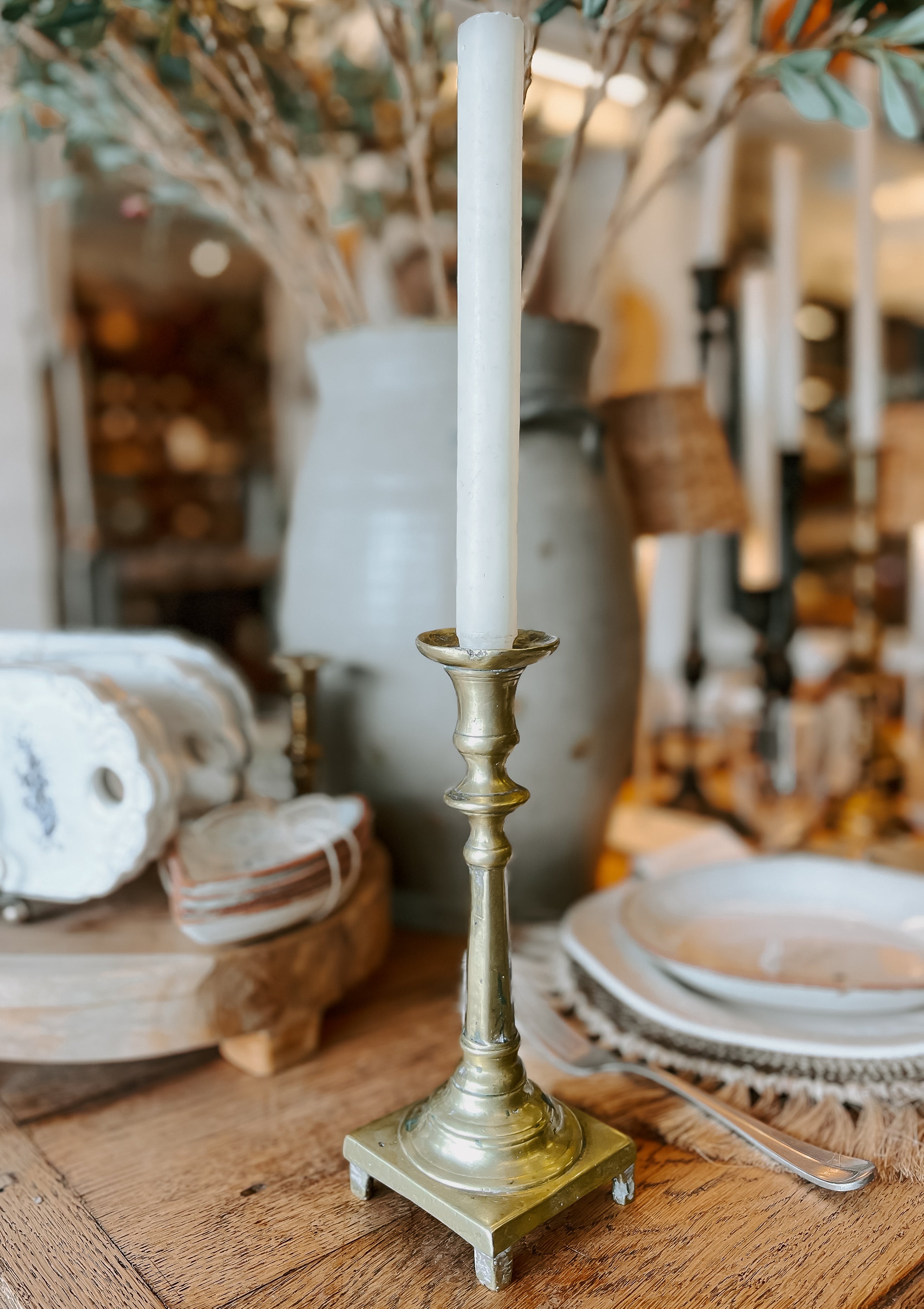 Vintage Brass Footed Candlestick Single | 9.5"