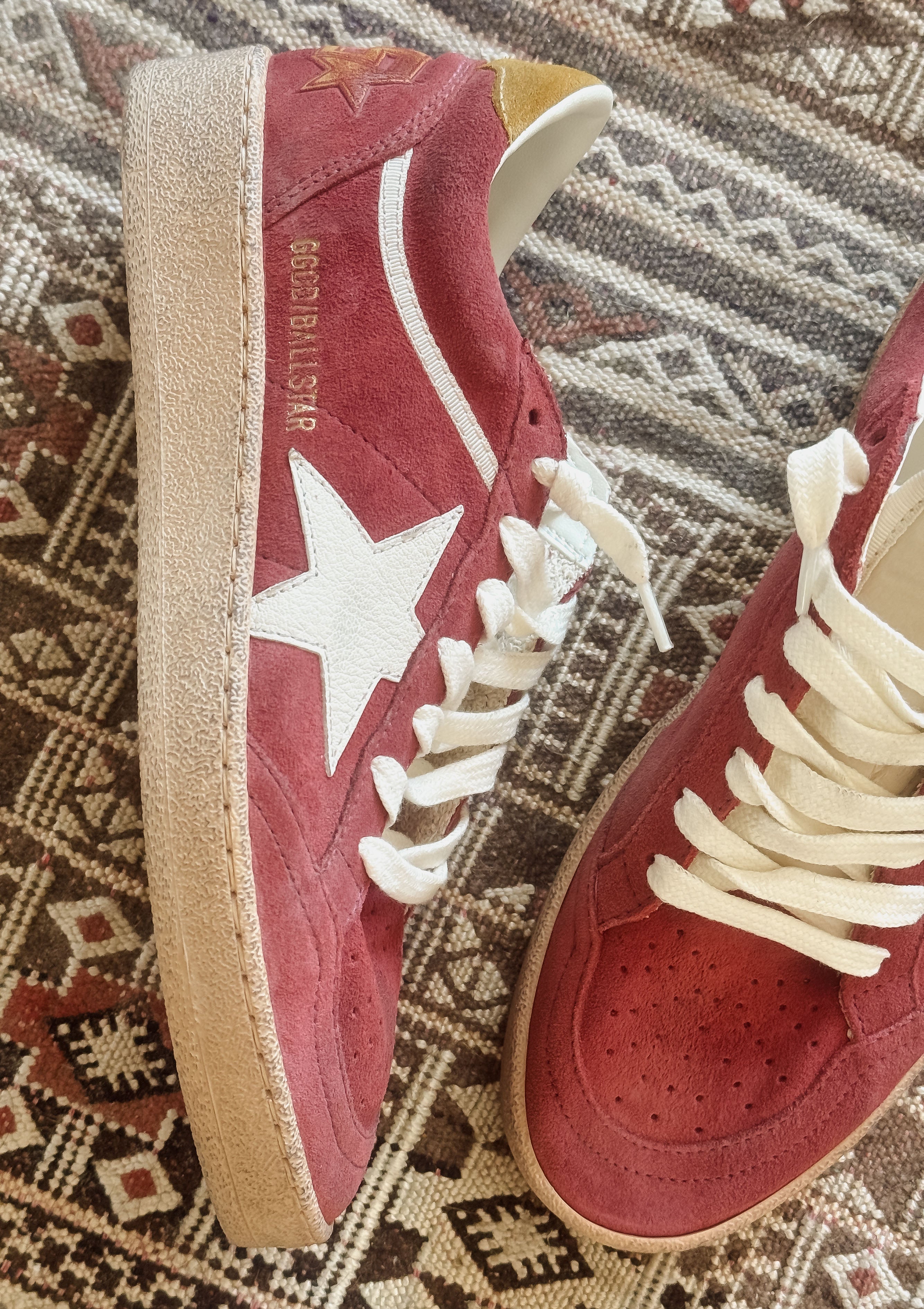 Ball Star Sneaker Suede Leather Star | Brick Red/White/Yellow Ochre