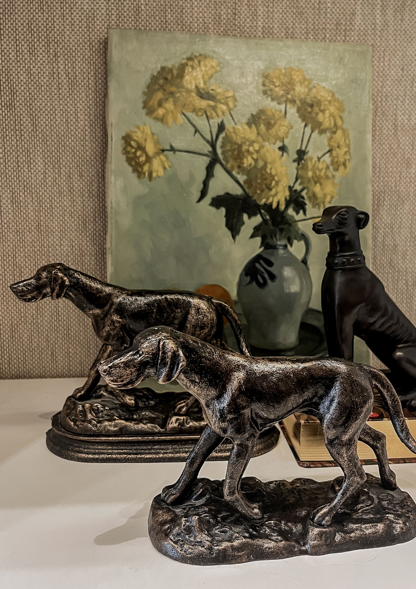 Vintage Brass Hunting Dog On Pedestal