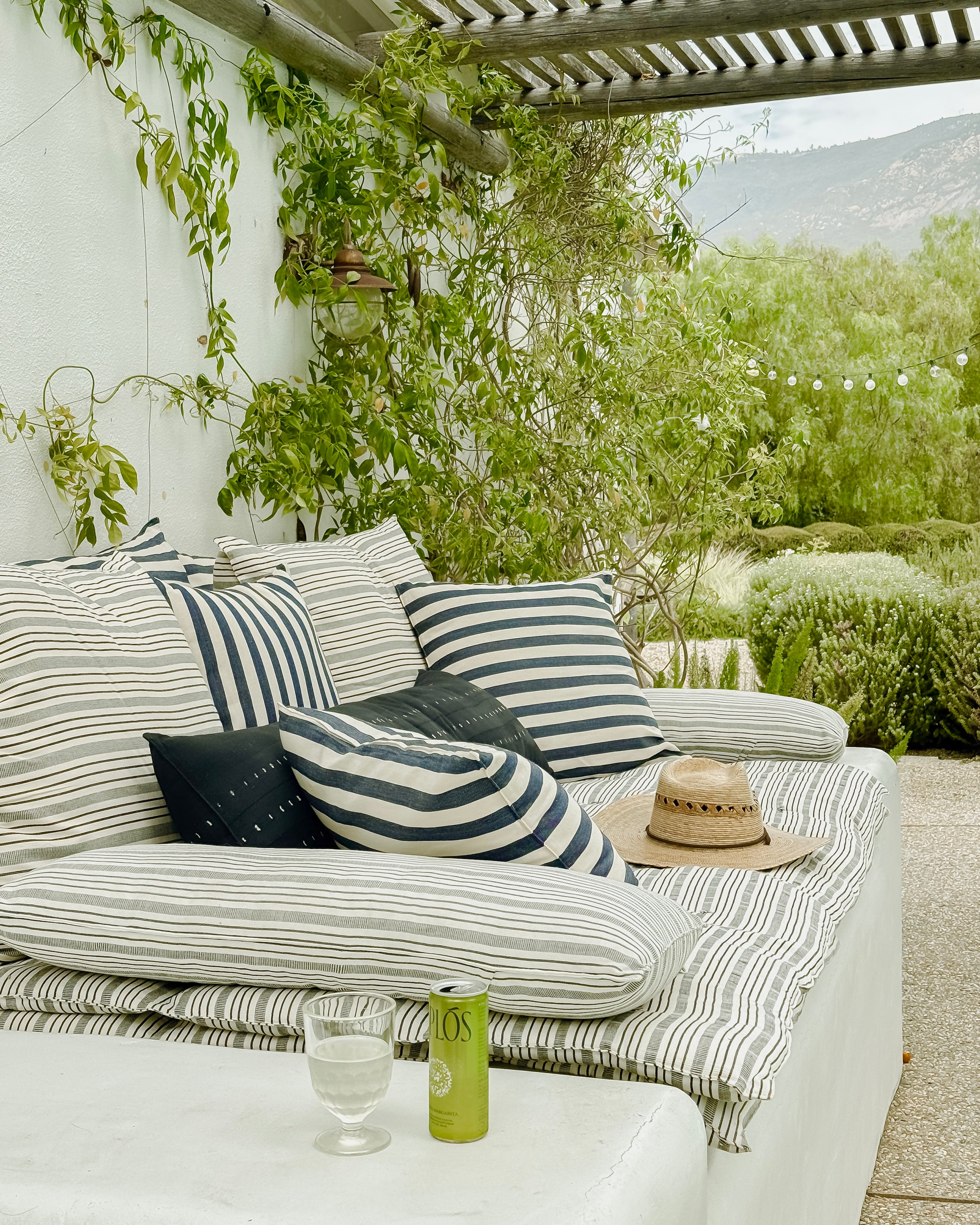 New Cushion, Natural/Navy Quad Stripe | 16" x 24"