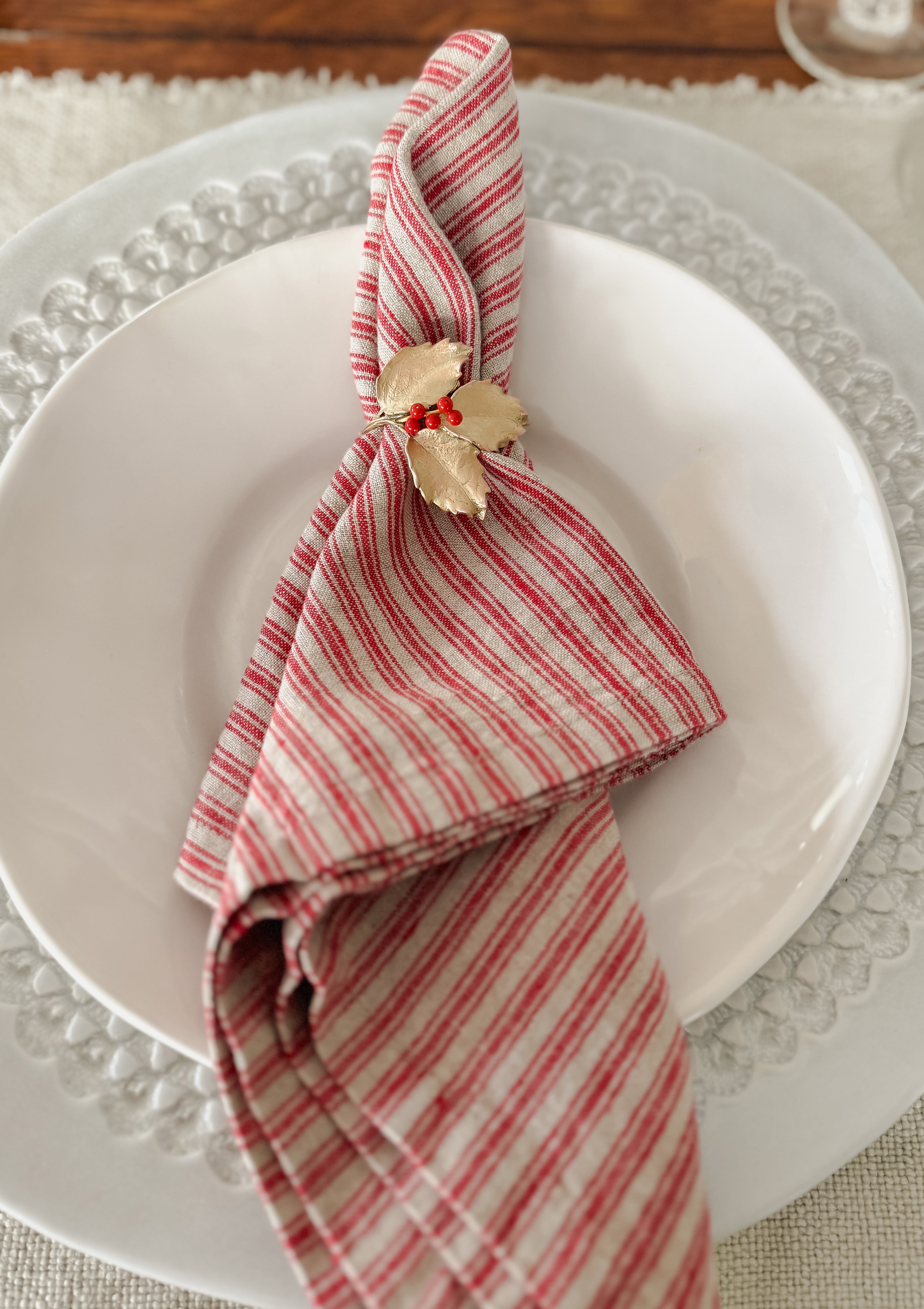 Holiday Stripe 100% Stone Washed Linen Napkin | Set Of 4