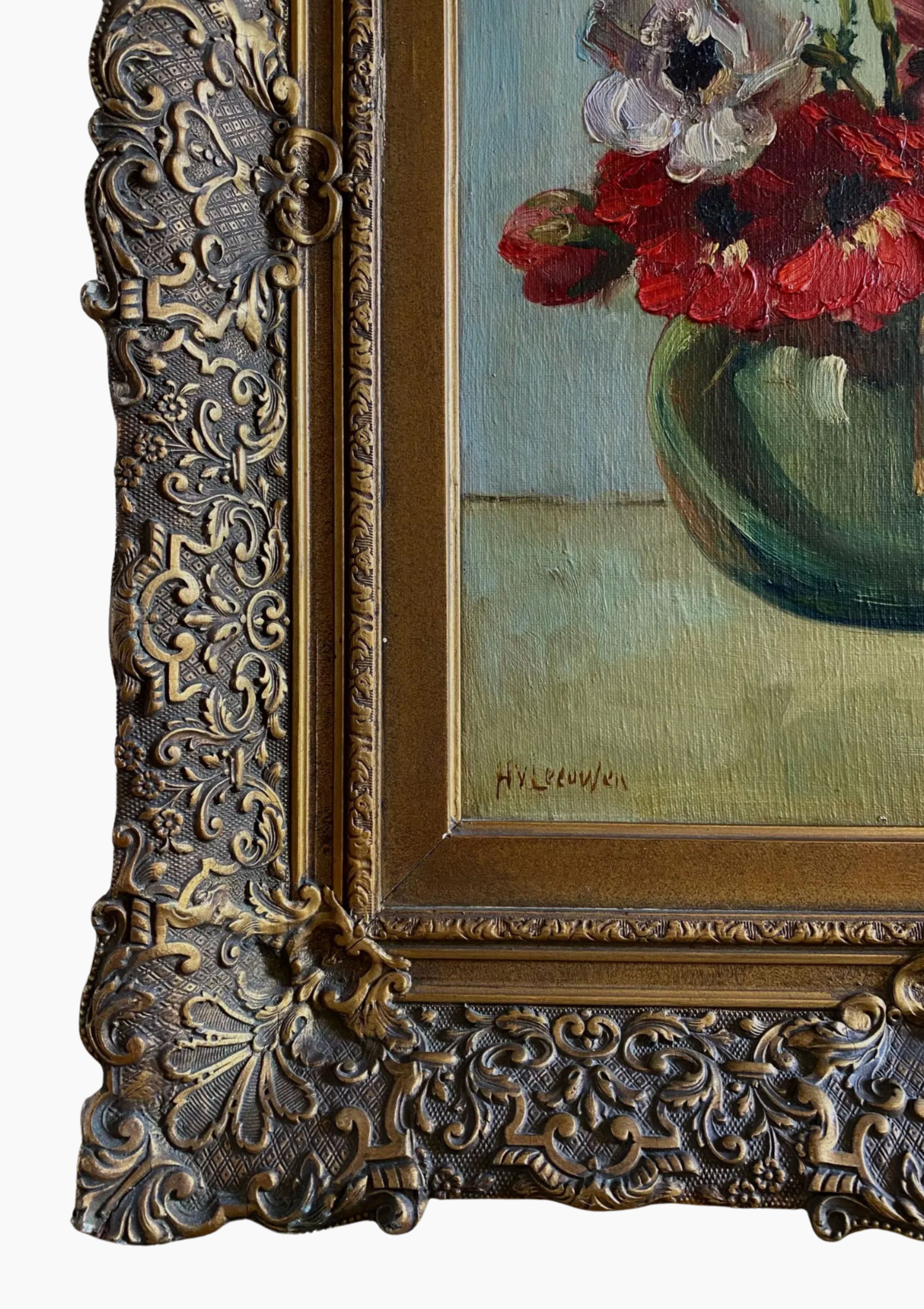 Original Antique Dutch Anemones Oil Painting