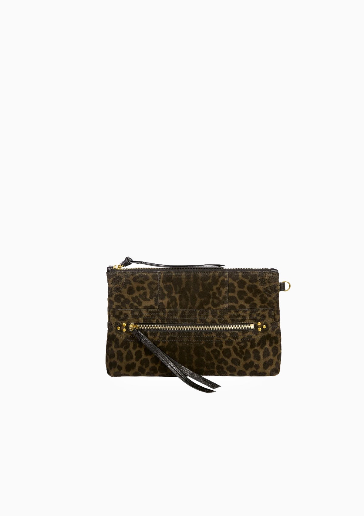 Lucky Clutch | Imprime Leopard Kaki Split Suede