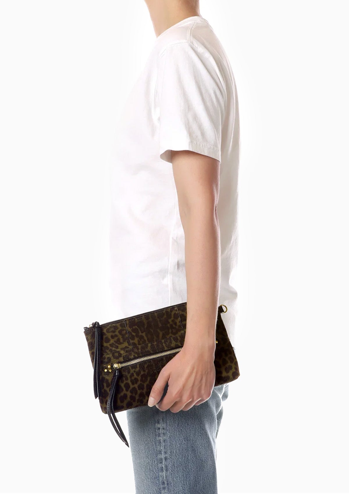 Lucky Clutch | Imprime Leopard Kaki Split Suede