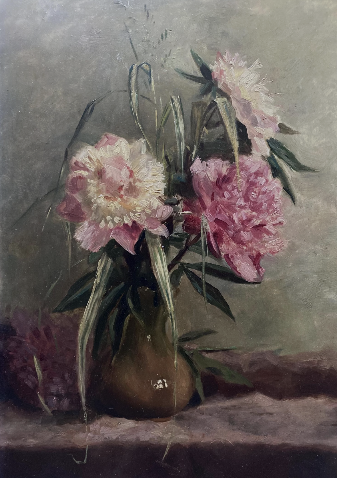 Original Antique Dutch Pink Rhododendrons Oil Painting