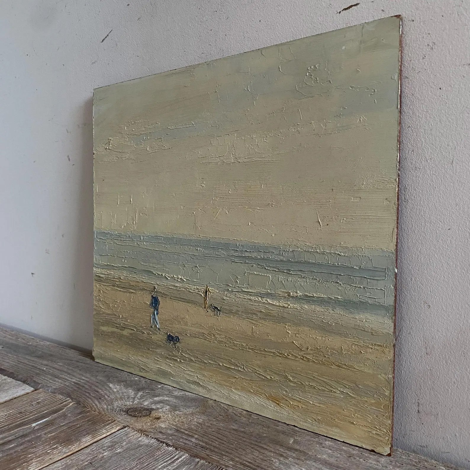 Original Vintage Dutch Dogs On Beach Oil Painting | 11.75" x 10.25"