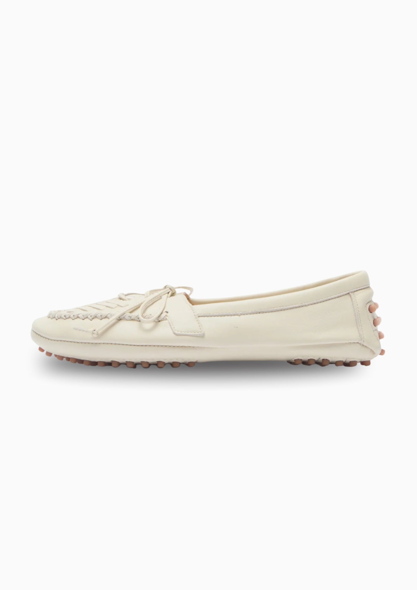 Driver Moccasin | Ecru Leather Embroidered