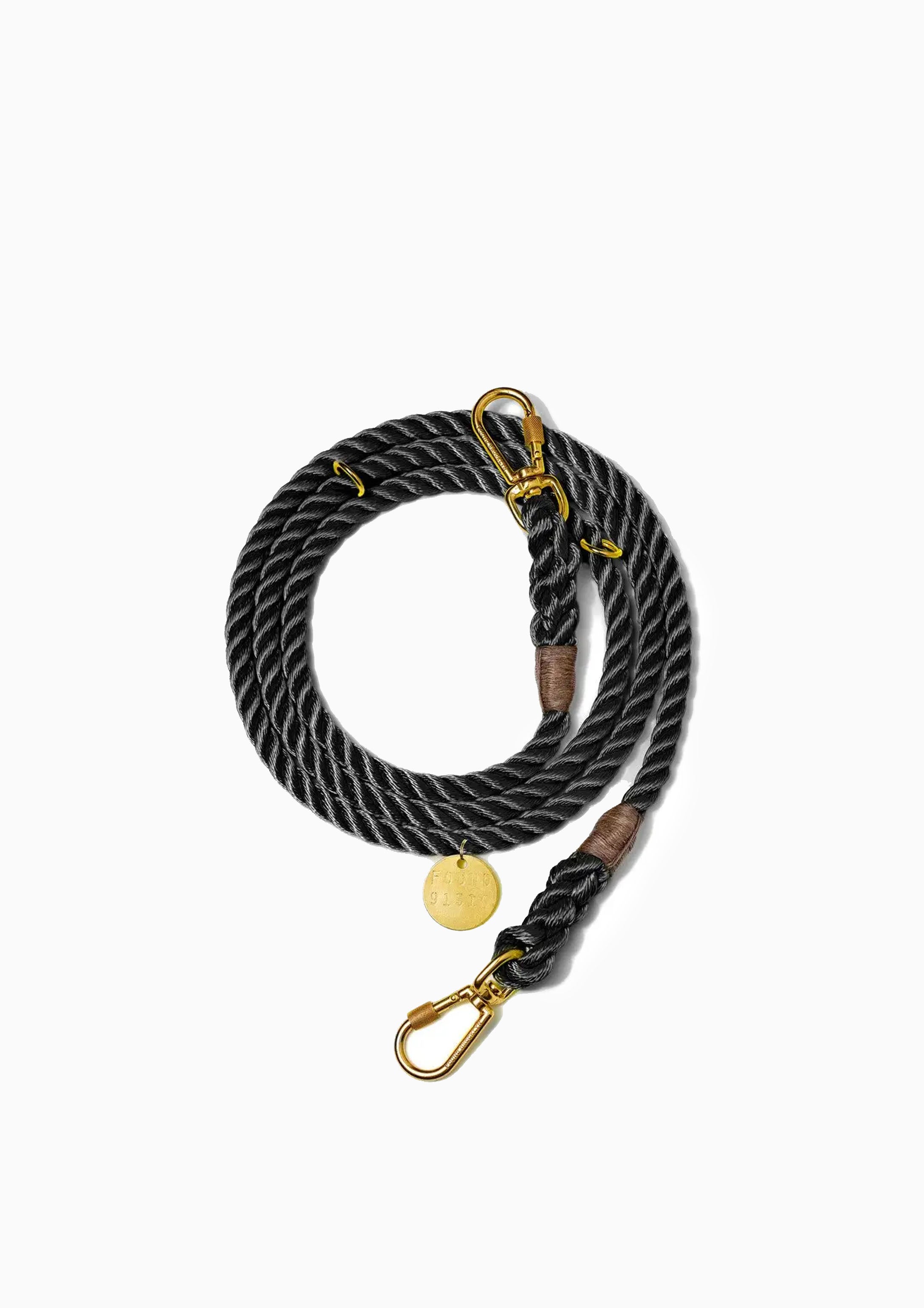 Adjustable Rope Dog Leash, Black | Medium