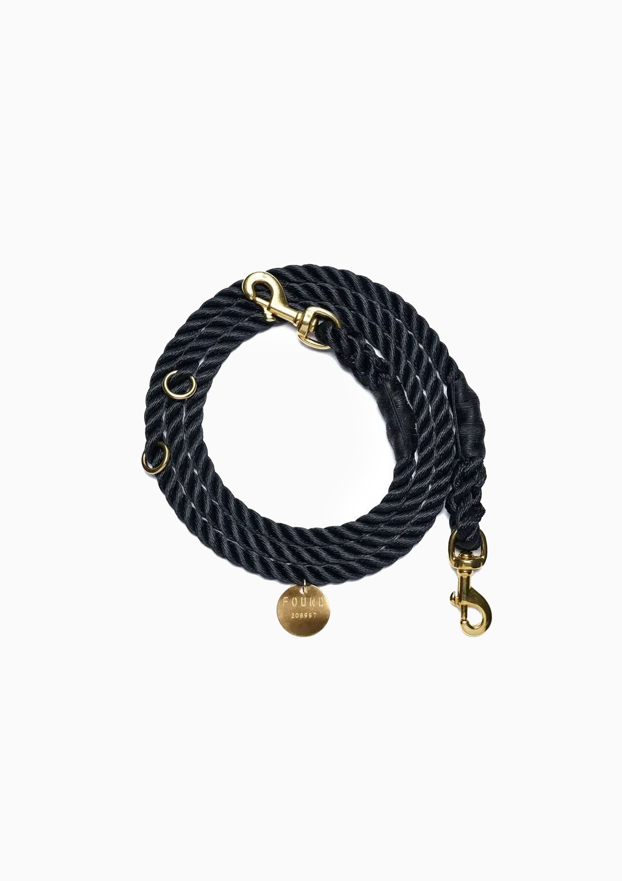 Adjustable Rope Dog Leash Bolt Snaps, Black | Large