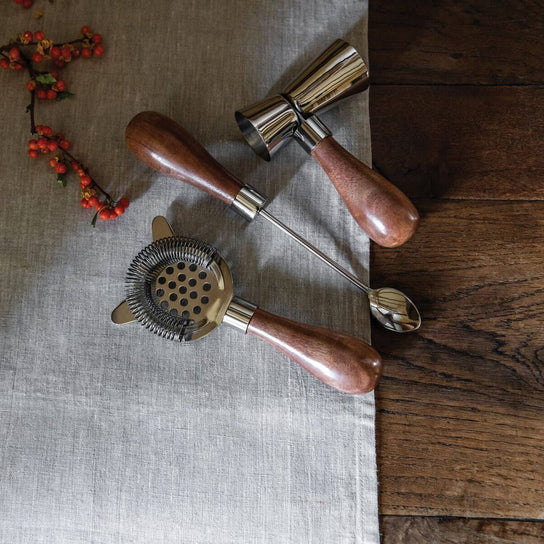 Bar Tool Set | Acacia & Leather