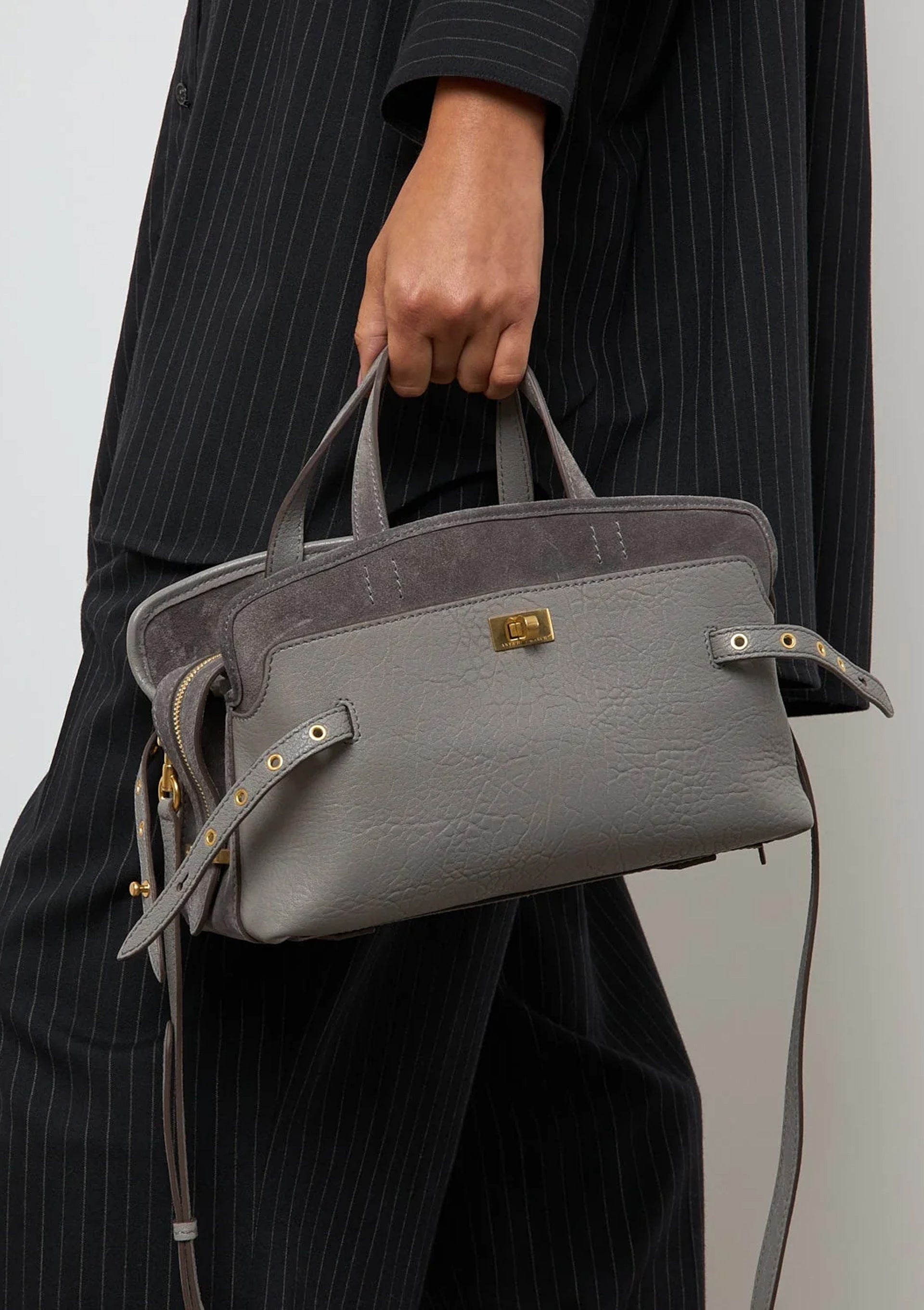 Wilson Eyelet Crossbody | Suede Stone Grey
