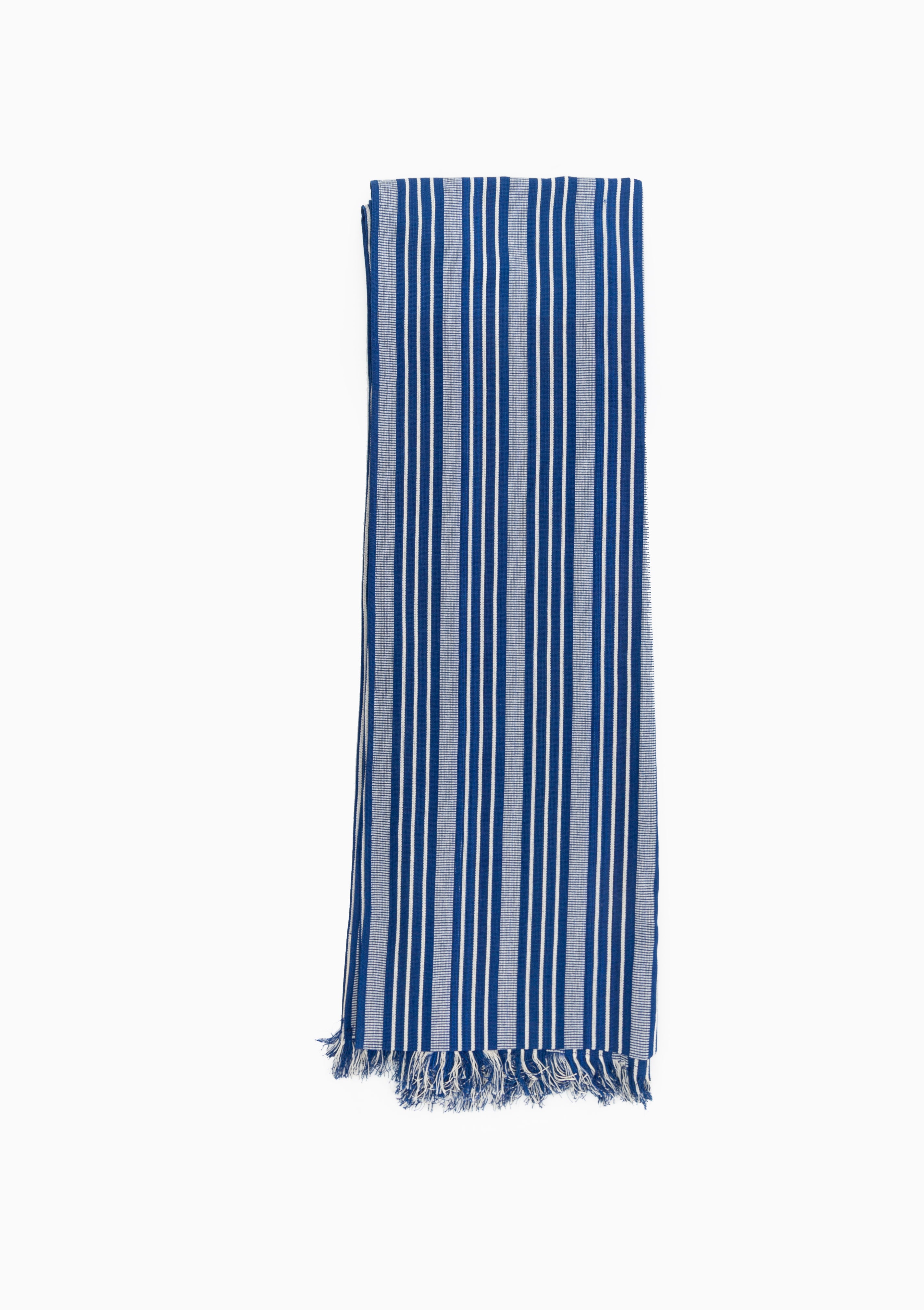 Table Runner With Fringes, Navy Quad Stripe | 18" x 120"