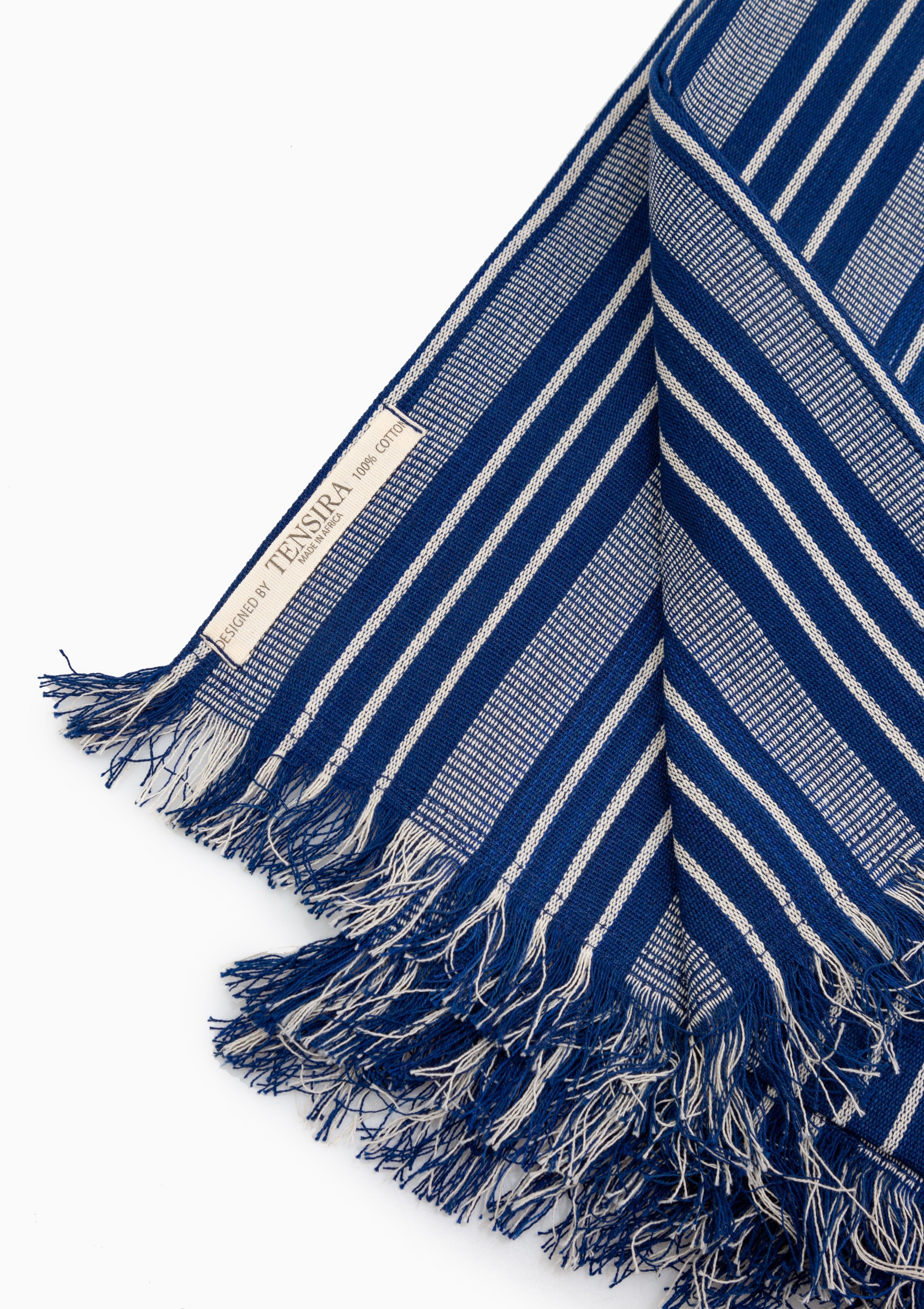 Table Runner With Fringes, Navy Quad Stripe | 18" x 120"