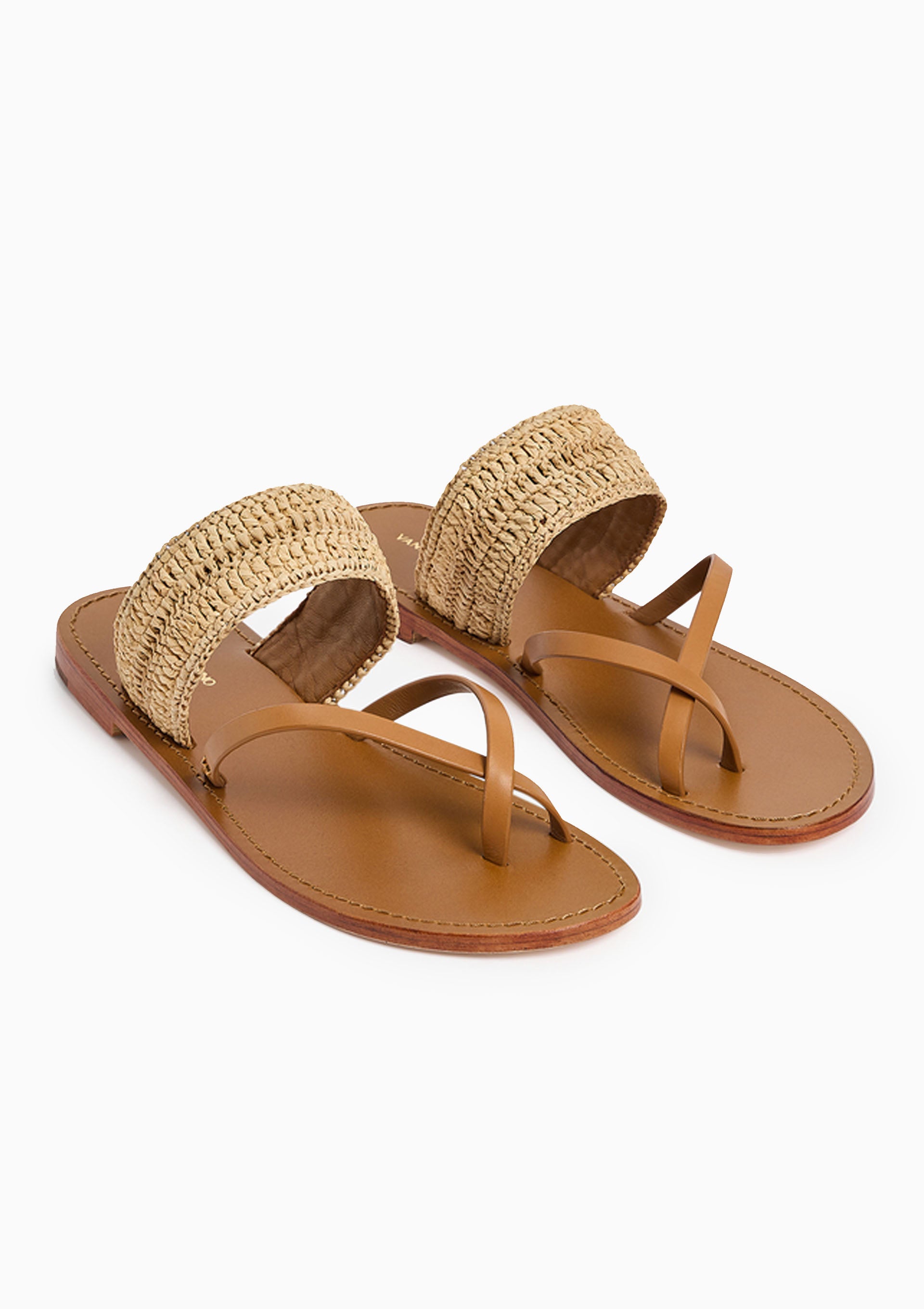 Flat Raffia Sandal | Camel