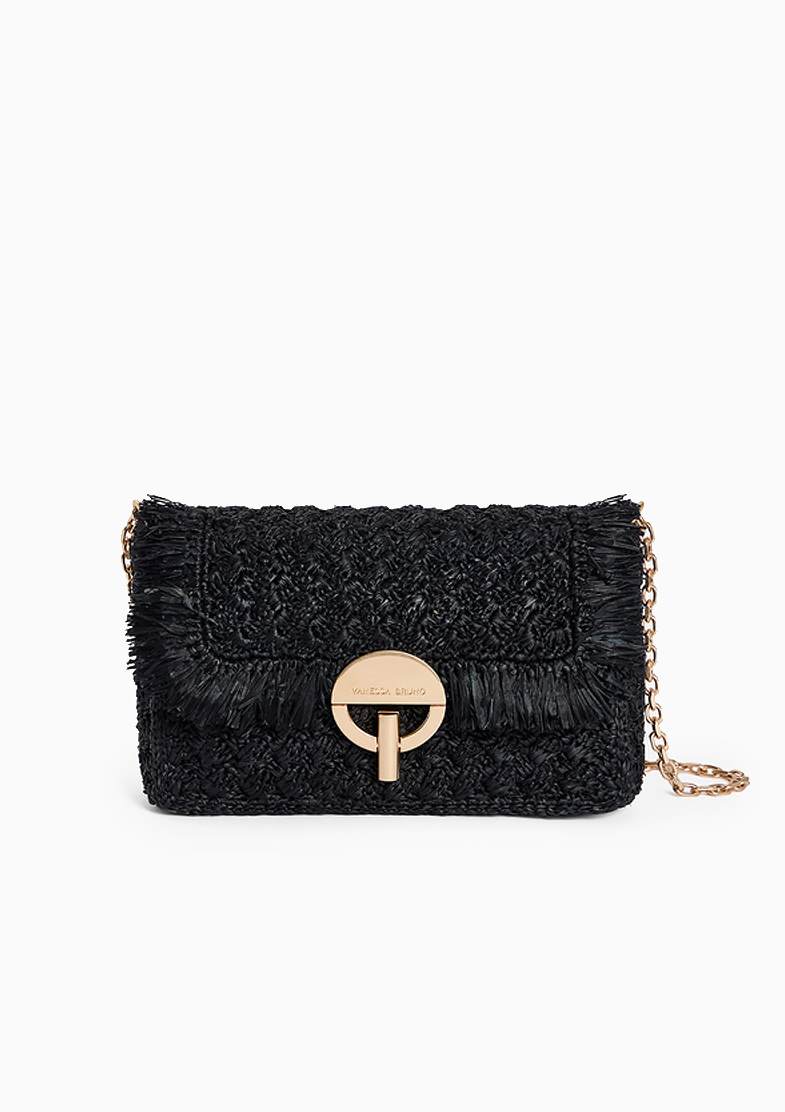 Medium Raffia Moon Bag | Noir