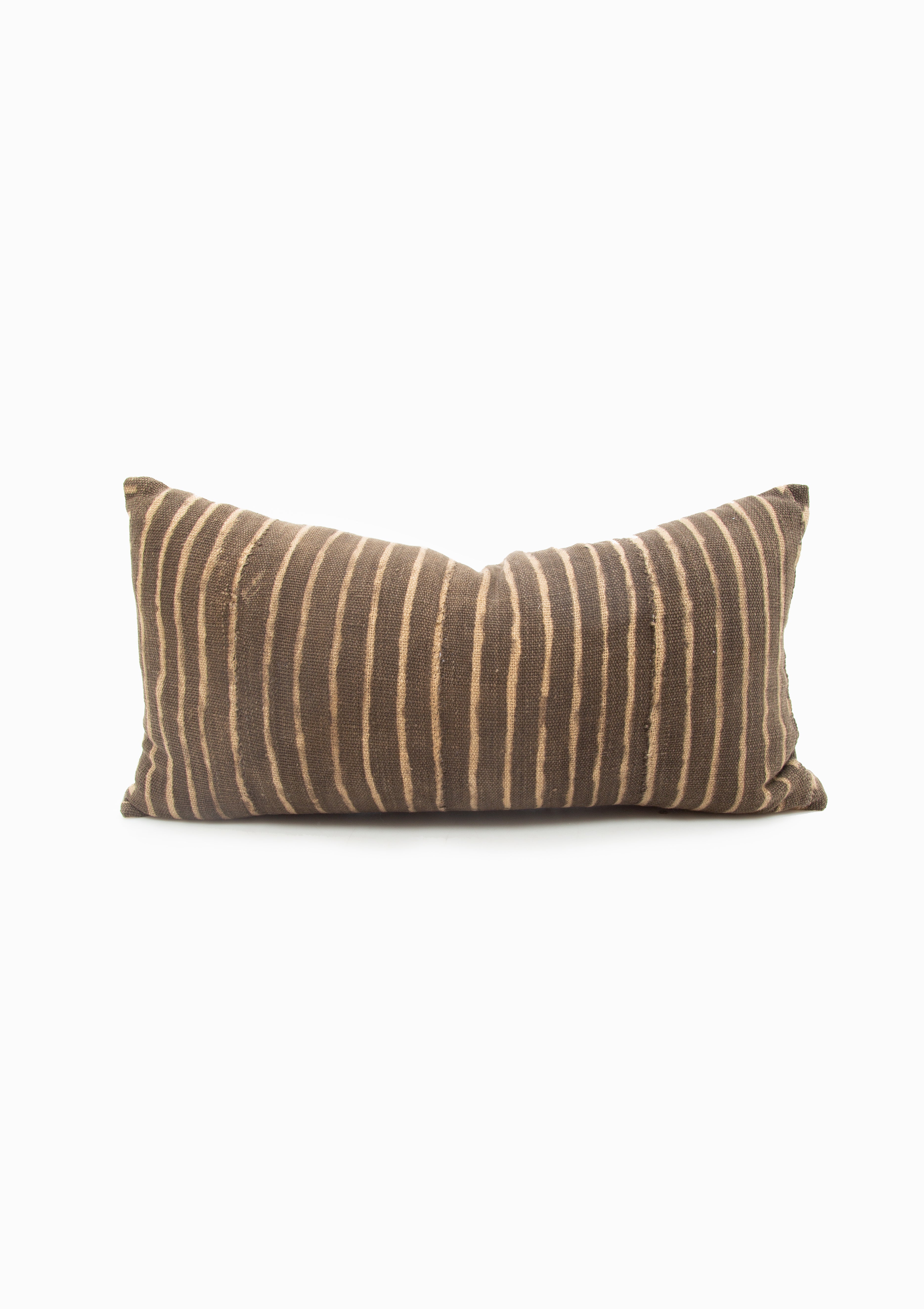 Vintage African Black/Tan Block Print Cushion | 10"x19"