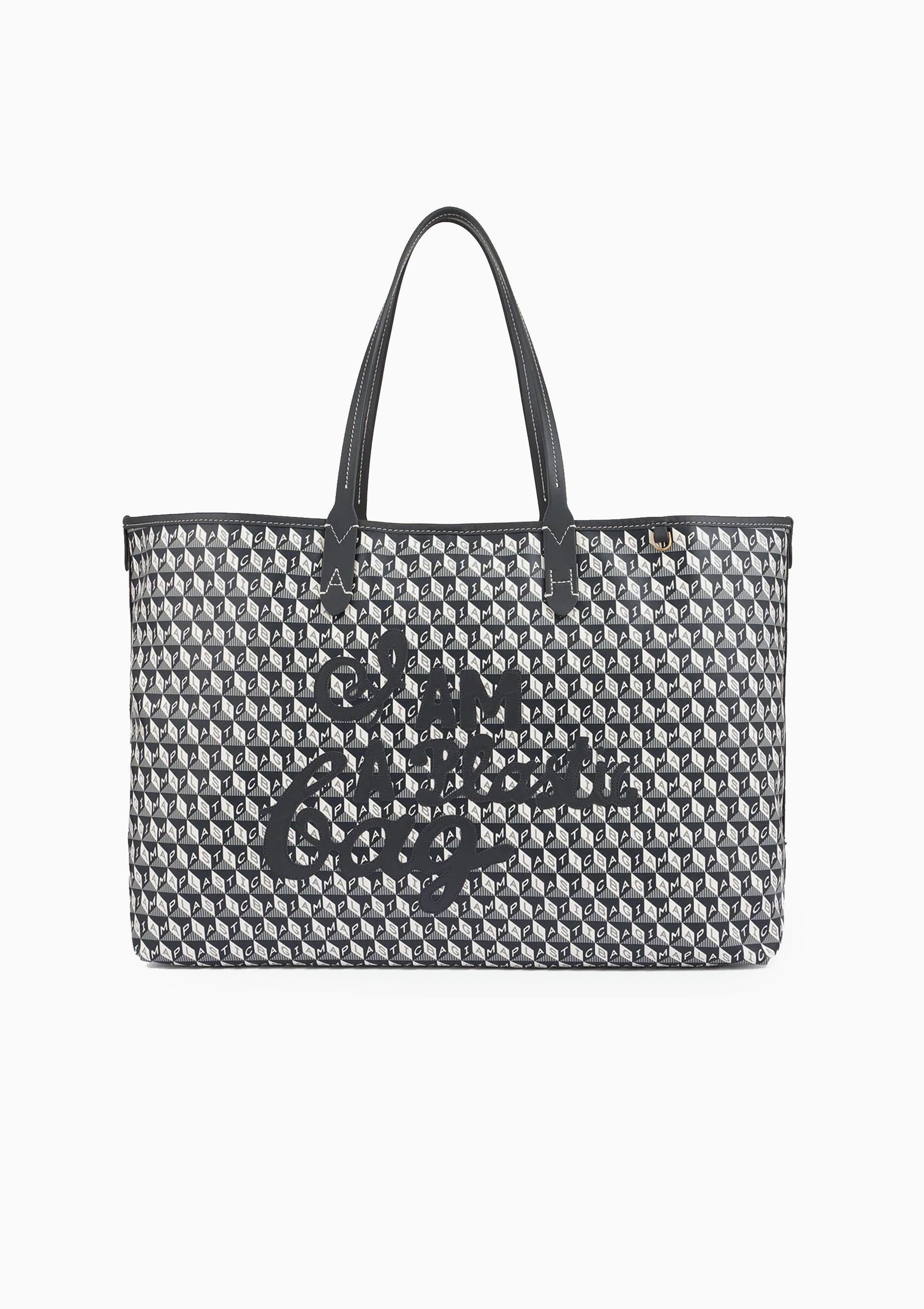 I Am A Plastic Bag Motif Tote Recycled Canvas | Charcoal