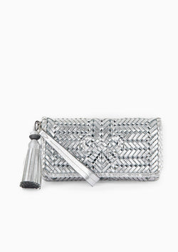 Neeson Tassel Clutch Mirror Leather | Silver