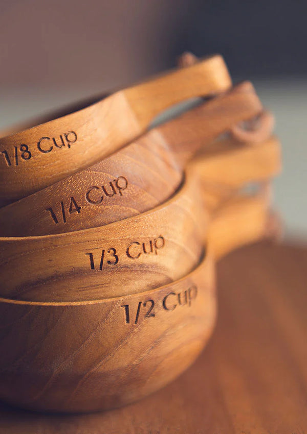 Teak Measuring Cups With Handle