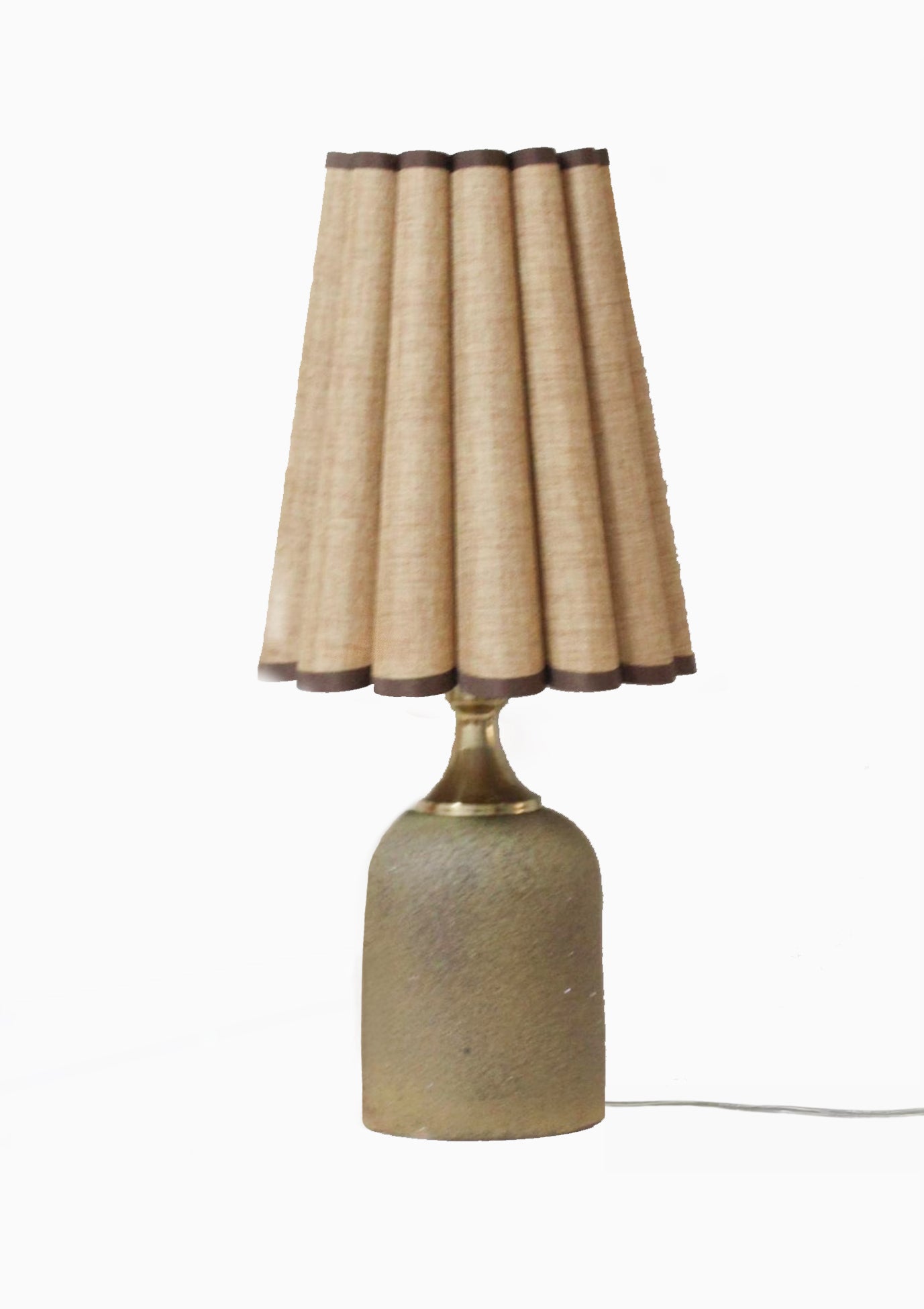 Handmade Duzy Lampshade With Trim & Ceramic Base | Tan/Brown