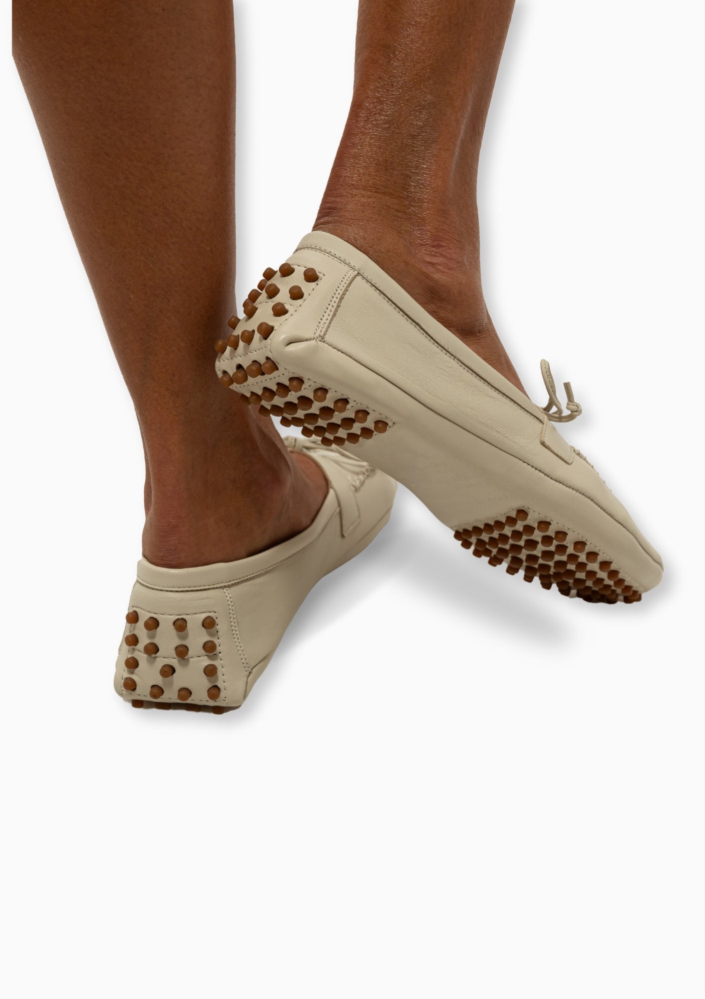 Driver Moccasin | Ecru Leather Embroidered