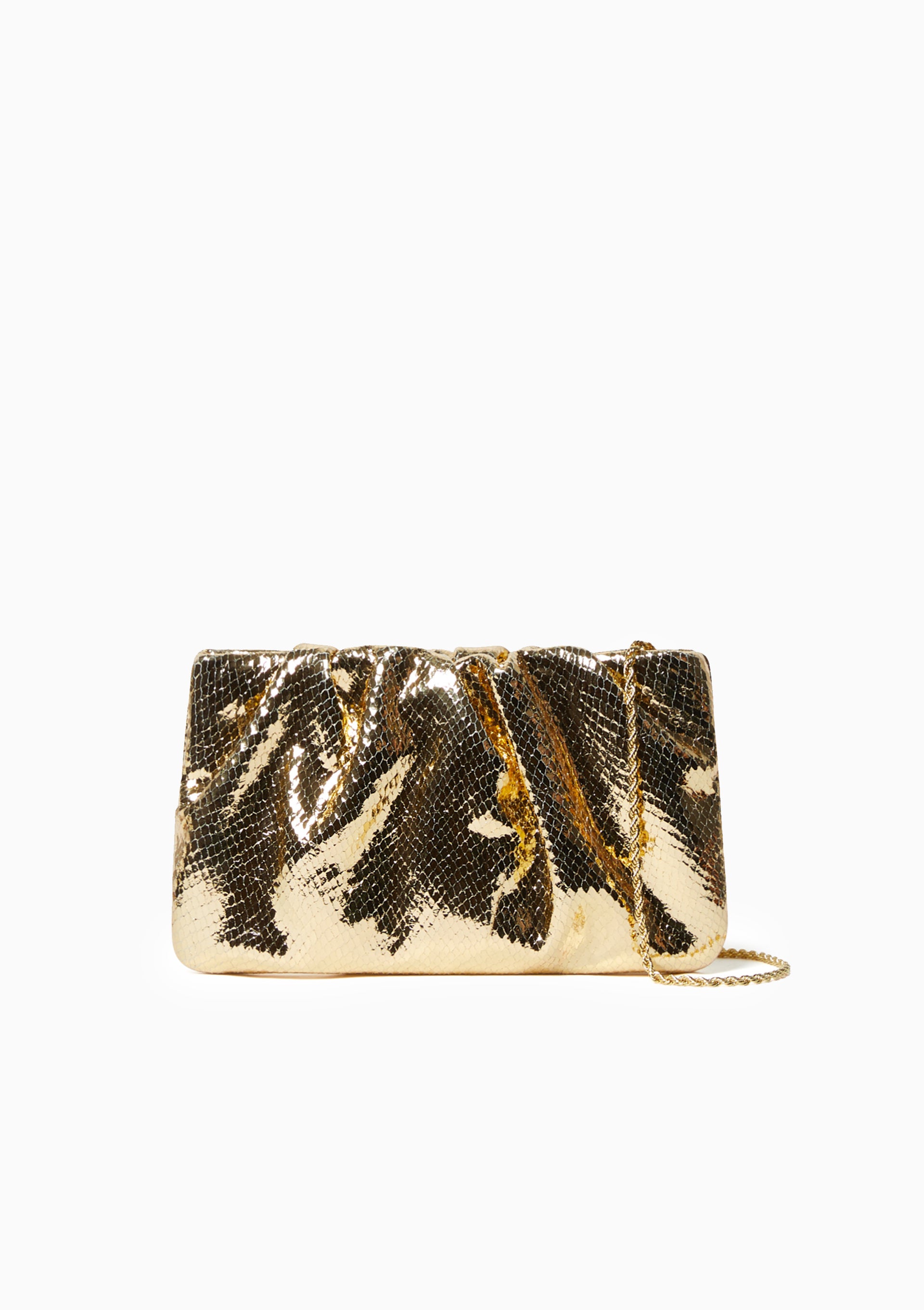 Serena Gathered Leather Clutch | Light Gold