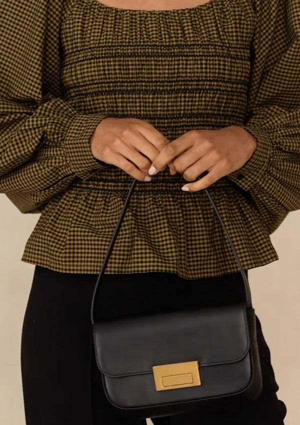Stefania Leather Baguette Bag | Black