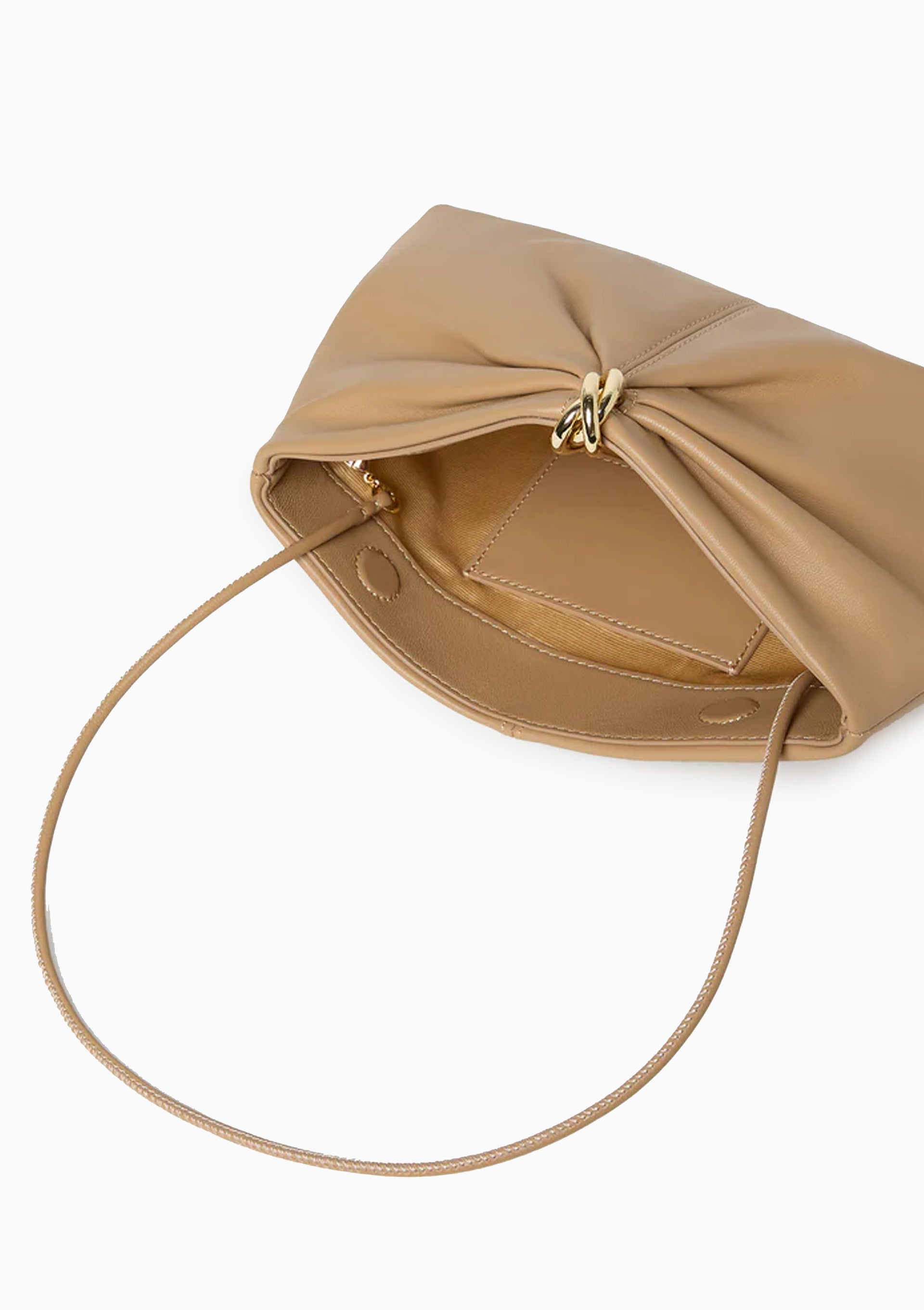 Corrine Leather Gathered Clutch | Khaki