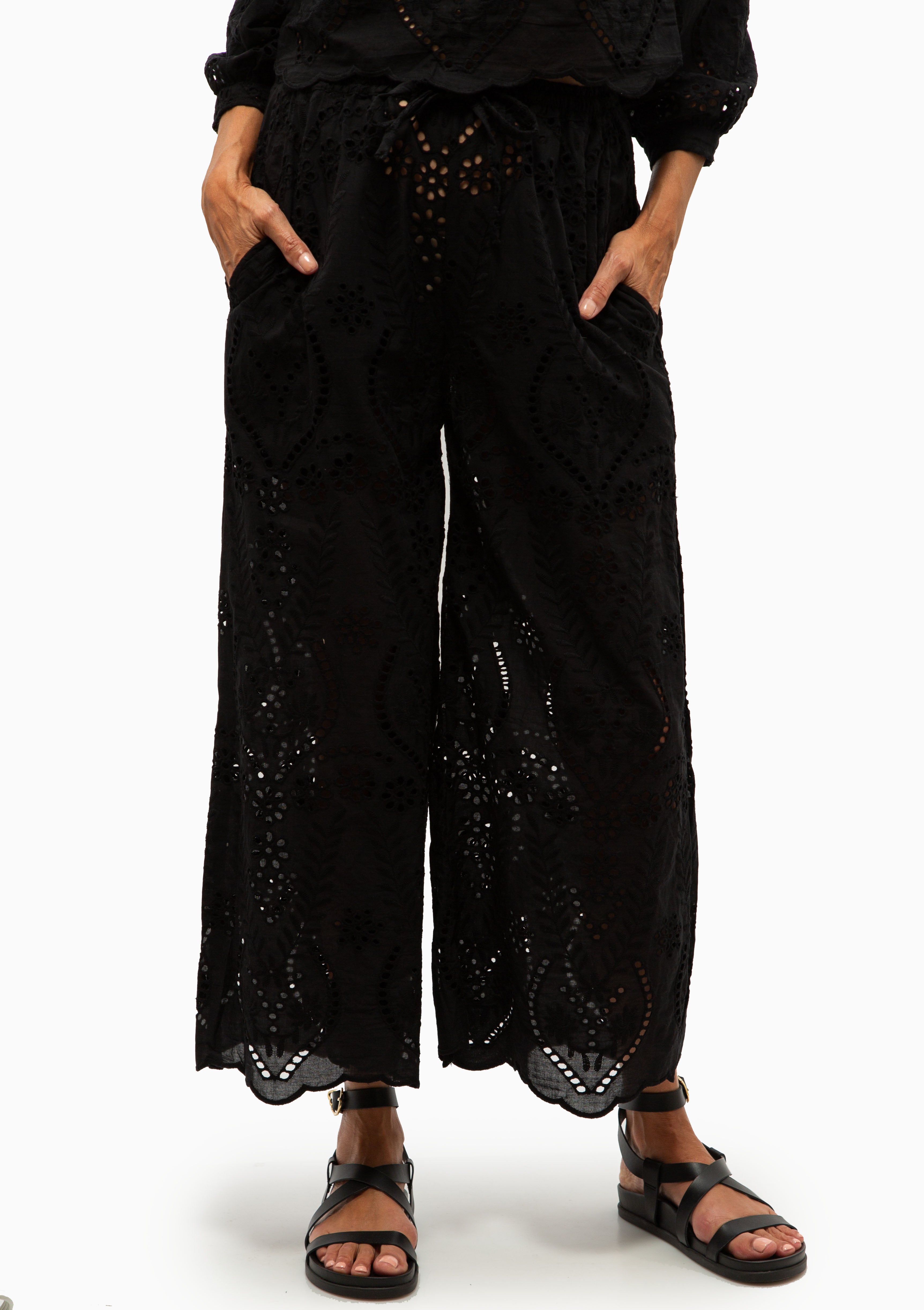 Lauren Pant | Athena Embroidery Black
