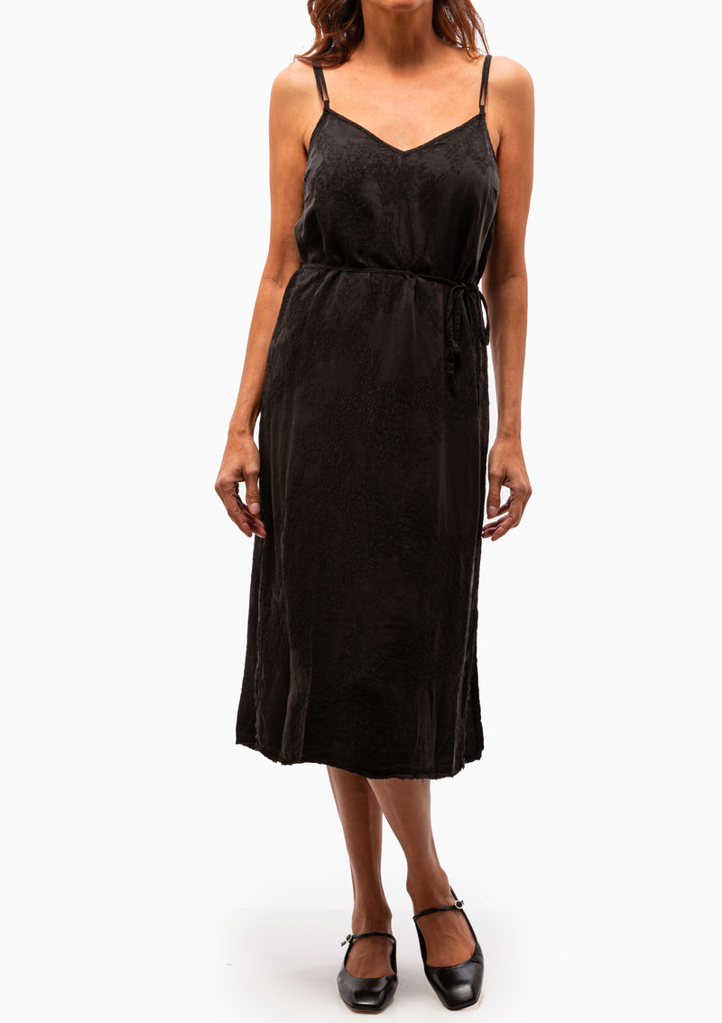 Silk Jacquard Lily Midi Dress | Black