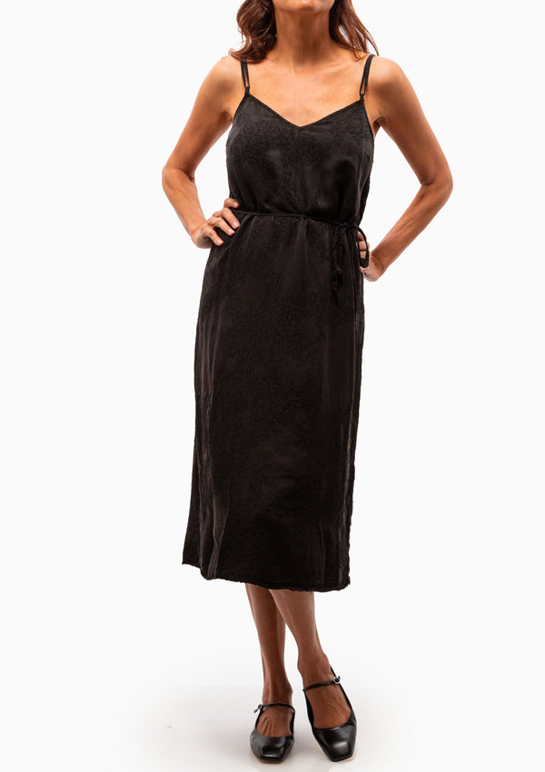 Silk Jacquard Lily Midi Dress | Black