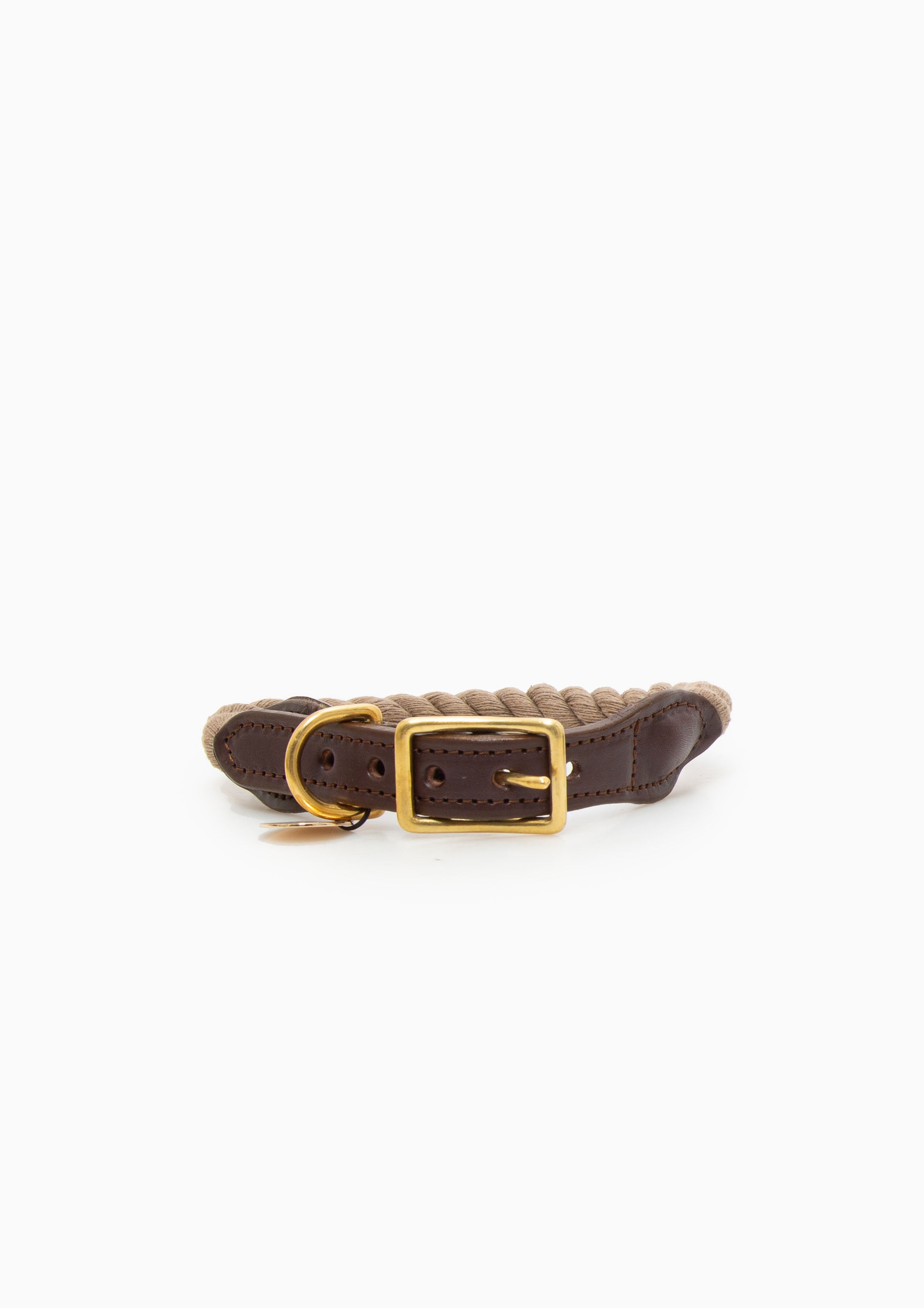 Rope & Leather Cat & Dog Collar | Dark Tan, Large