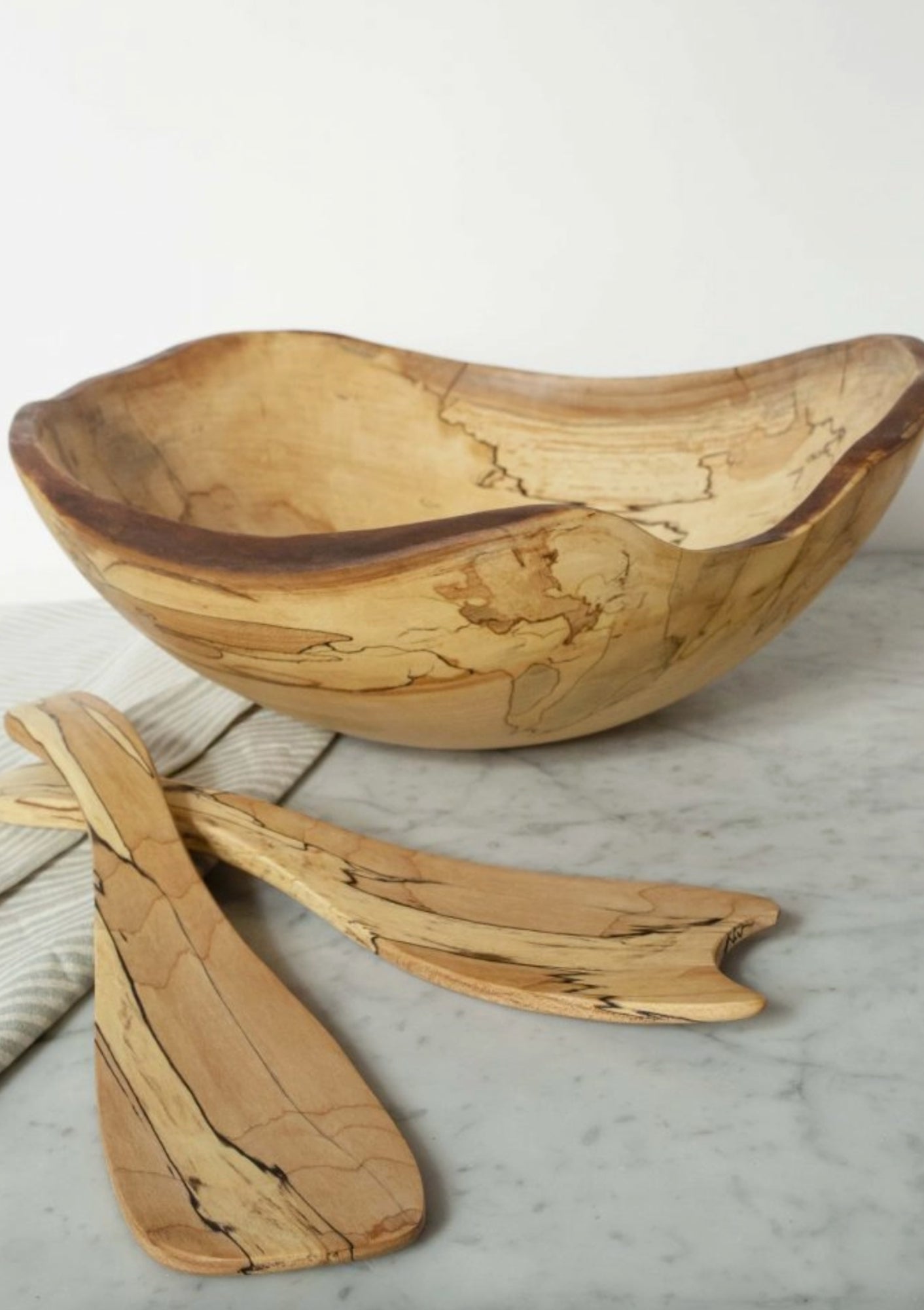 Rustic Spalted Maple Salad Tossers | Large