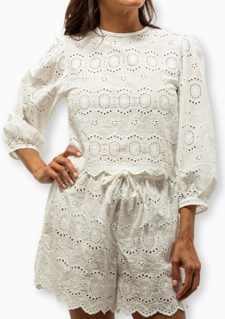 Lisa Top | Medallion Embroidery Salt