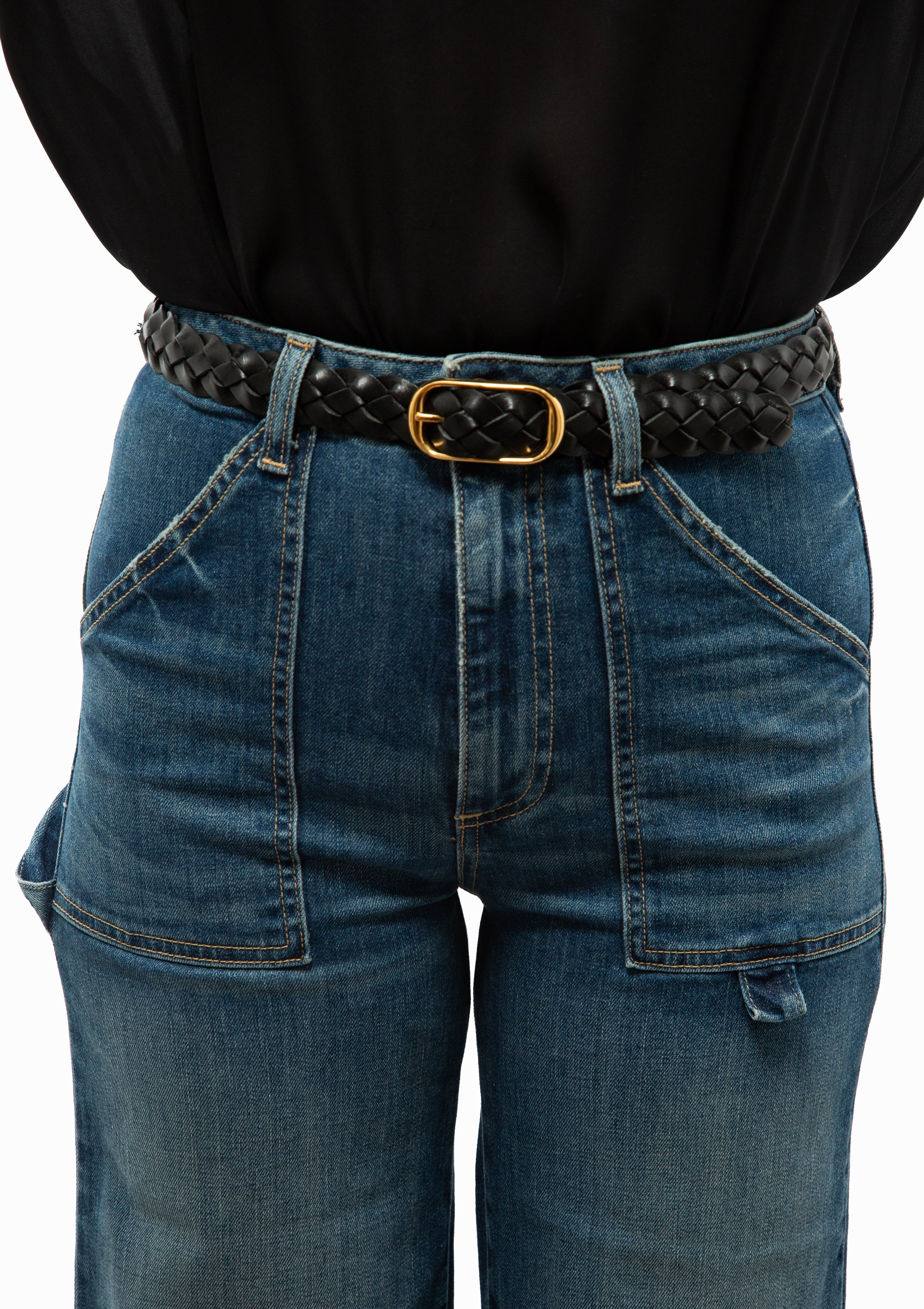 Nili Lotan Braided Reine Black Belt. Shown with the Quentin Jean in Classic Wash. Available at Diani.