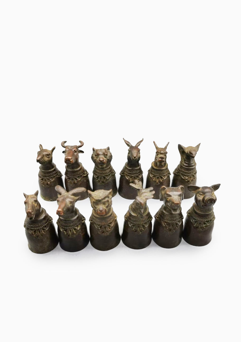 Antique Copper Chinese Zodiac Wine Cups Set