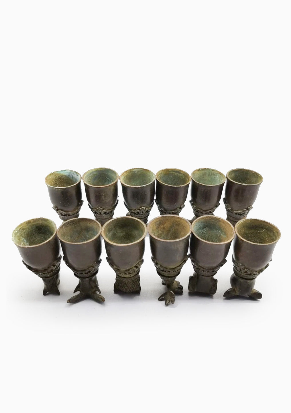 Antique Copper Chinese Zodiac Wine Cups Set